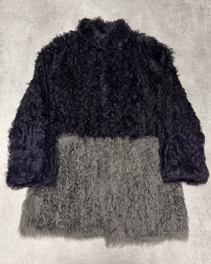 FW2013 Emporio Armani Lamb Fur Navy Grey Split Jacket (XS)