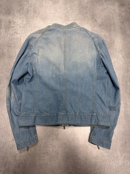 2000s Cavalli Biker Light Blue Denim Jacket (M)