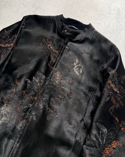 FW2018 Emporio Armani Pony Hair Floral Embroidery Leather Jacket (L)