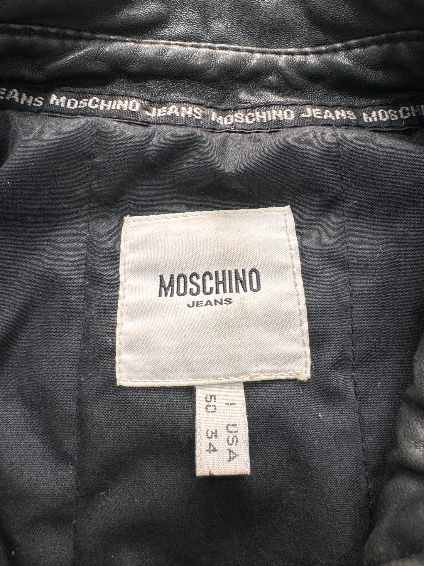 2000 年代 Moschino 圆形拉链立式皮夹克 (M)