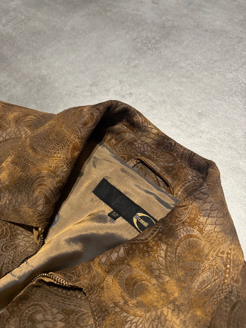 2000s Cavalli Brown Spiritual Dragon Faded Leather Premium Jacket (L) - 10