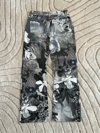 Just Cavalli Black & White Floral Printed Pants (S)