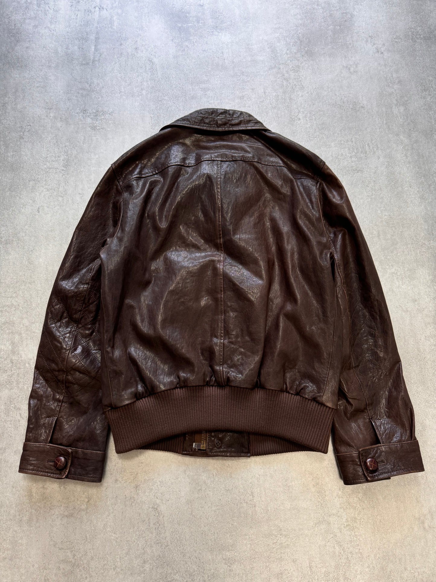 FW2005 Dolce & Gabbana Military Brown Leather Heavy Jacket (L)