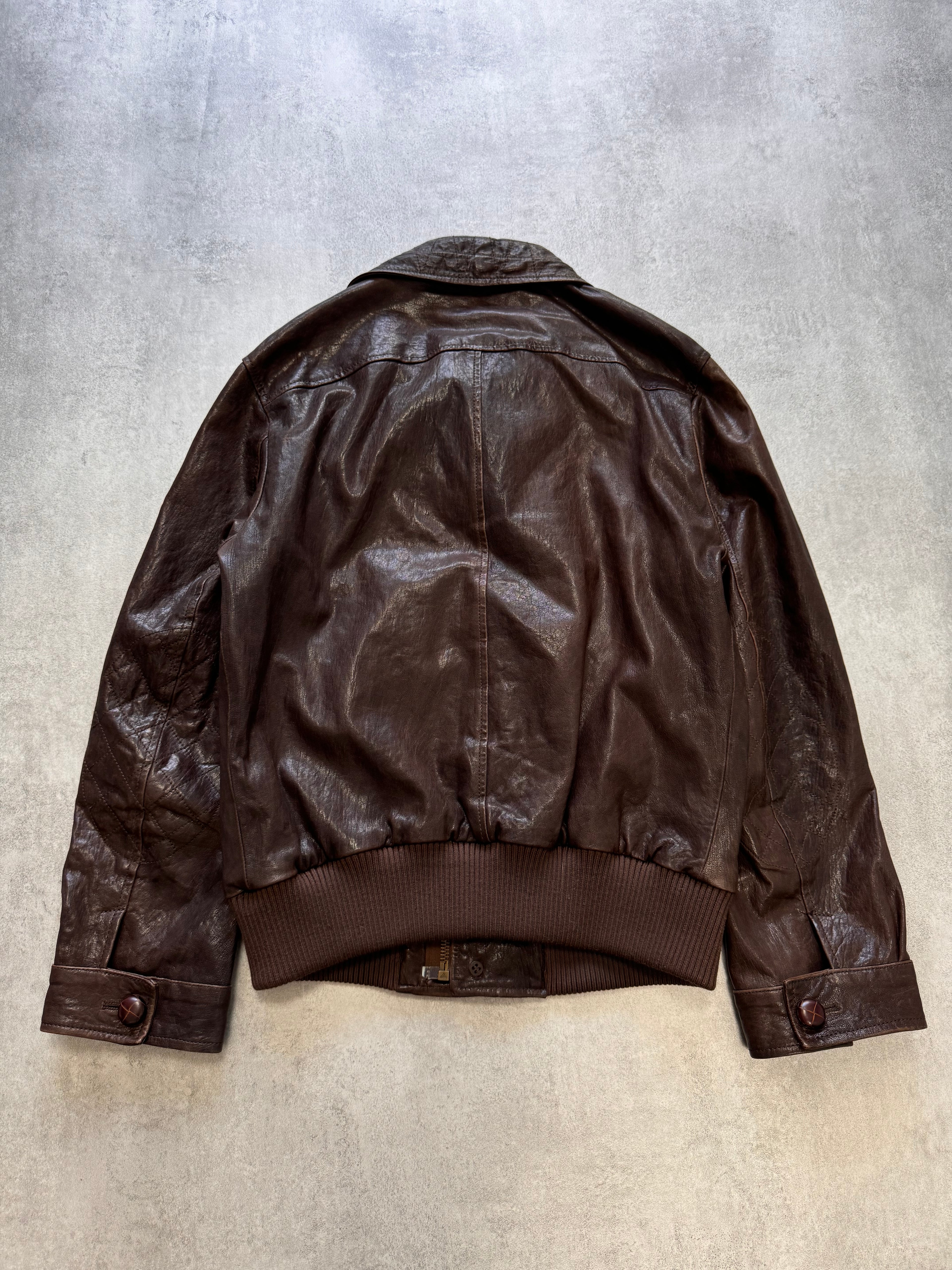 FW2005 Dolce & Gabbana Military Brown Leather Heavy Jacket