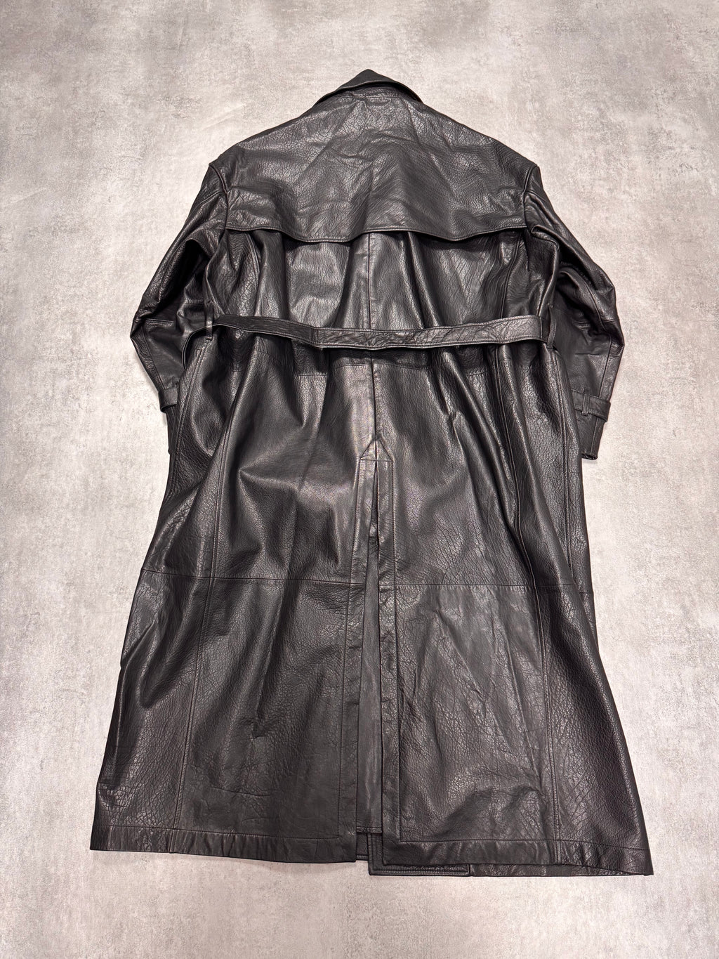 AW2023 Emporio Armani Black Buffalo Leather Trench Coat