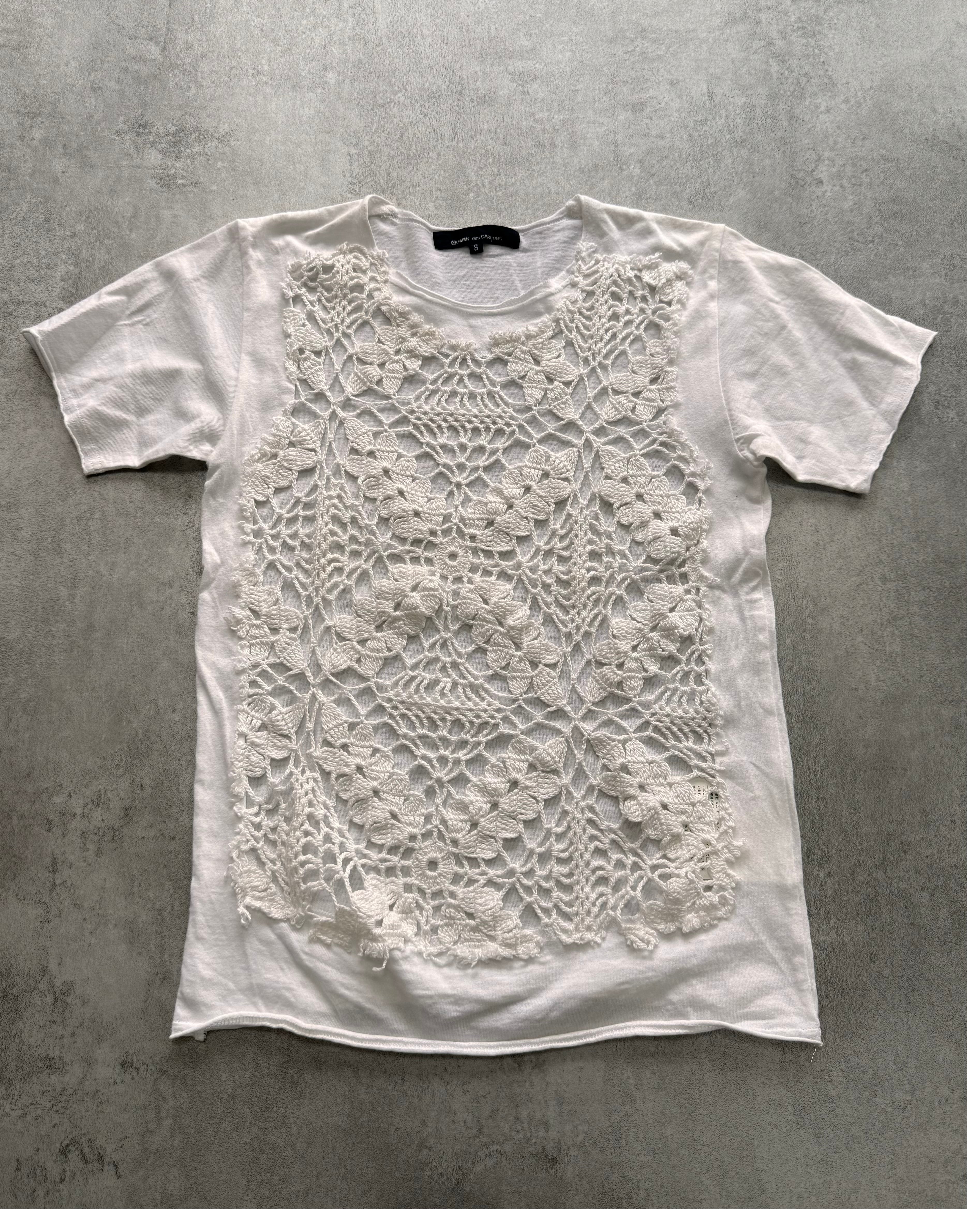 Comme Des Garçons White Floral Tricot Tee