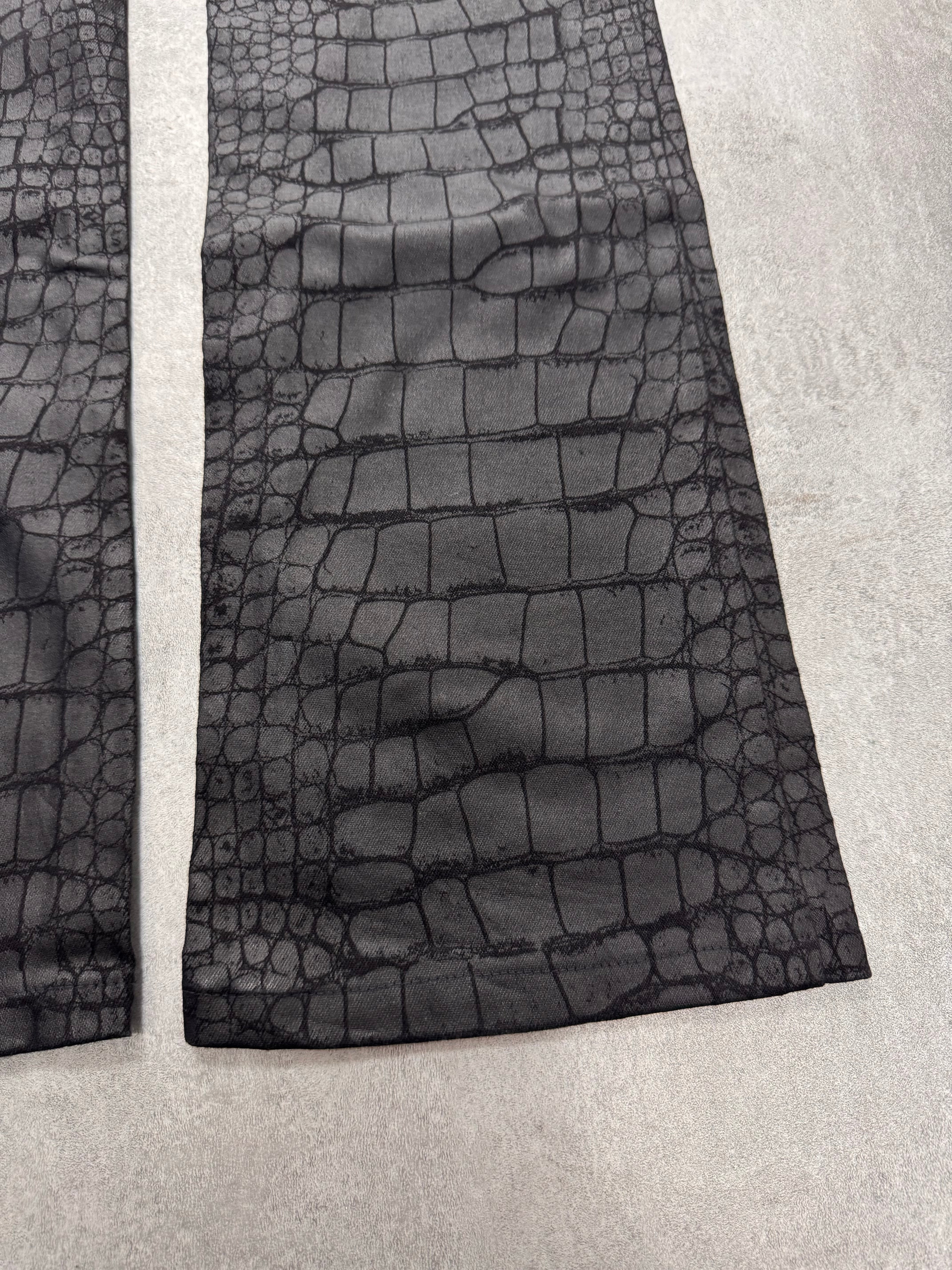 2000s Roberto Cavalli Crocodile Skin Effect Obscur Black Pants