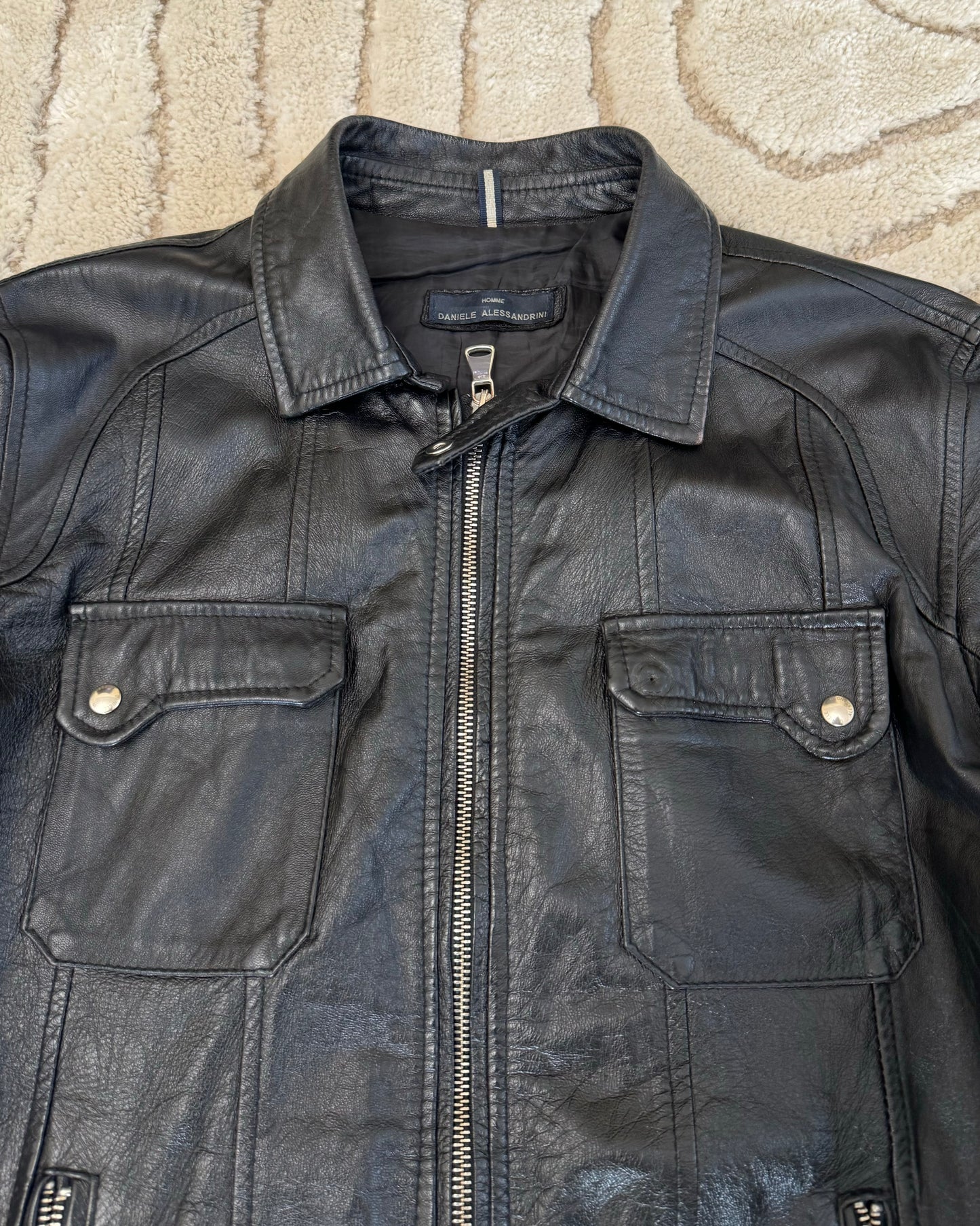 2000s Daniele Alessandrini Minimalist Leather Jacket (L)