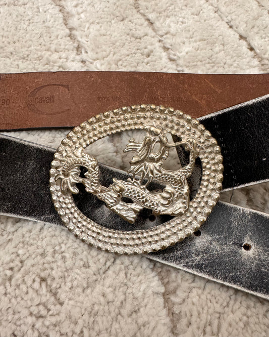 2000s Just Cavalli Sliver Dragon Faded Leather Belt (OS)