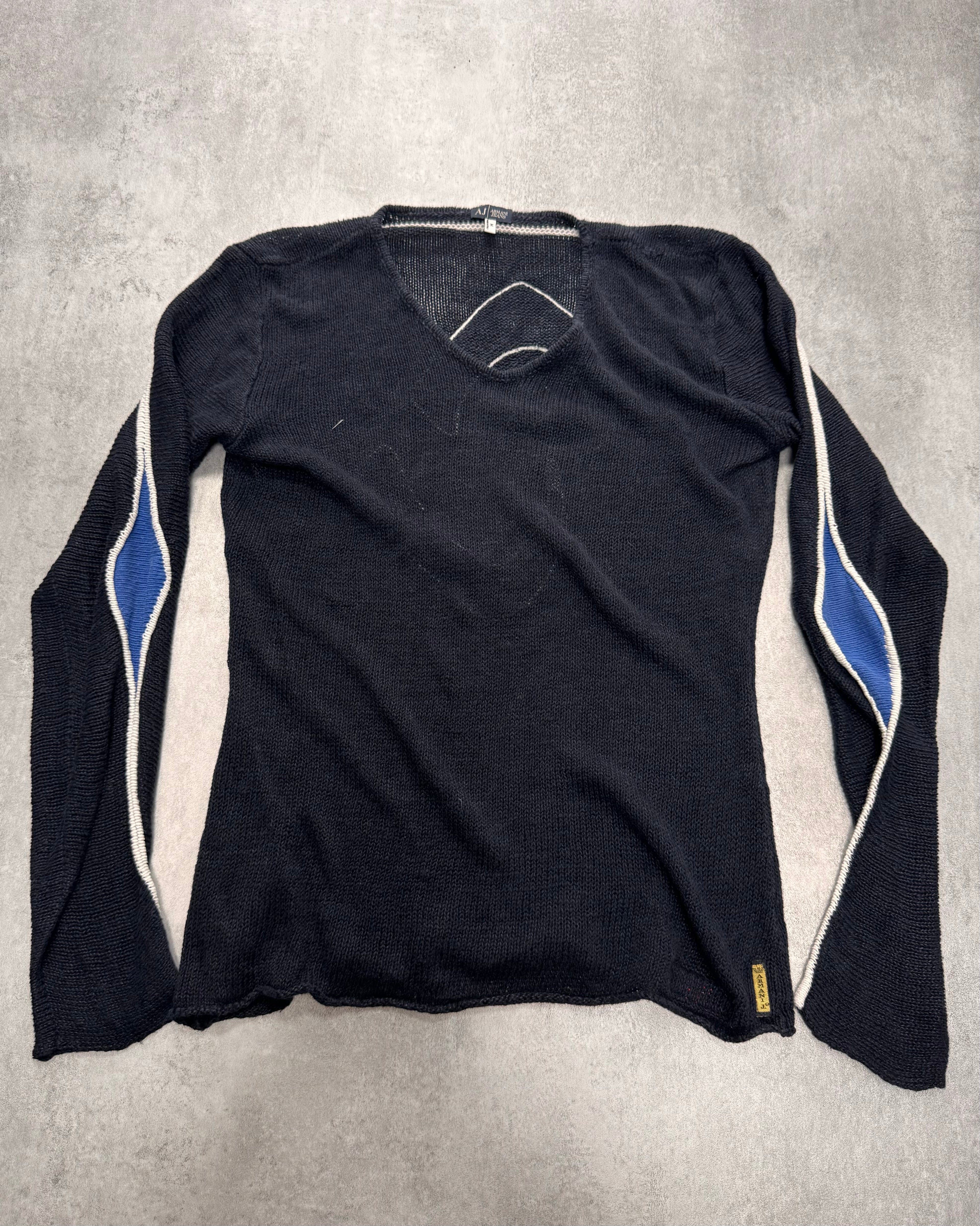 2000s Armani Futuristic Design Navy Sweater