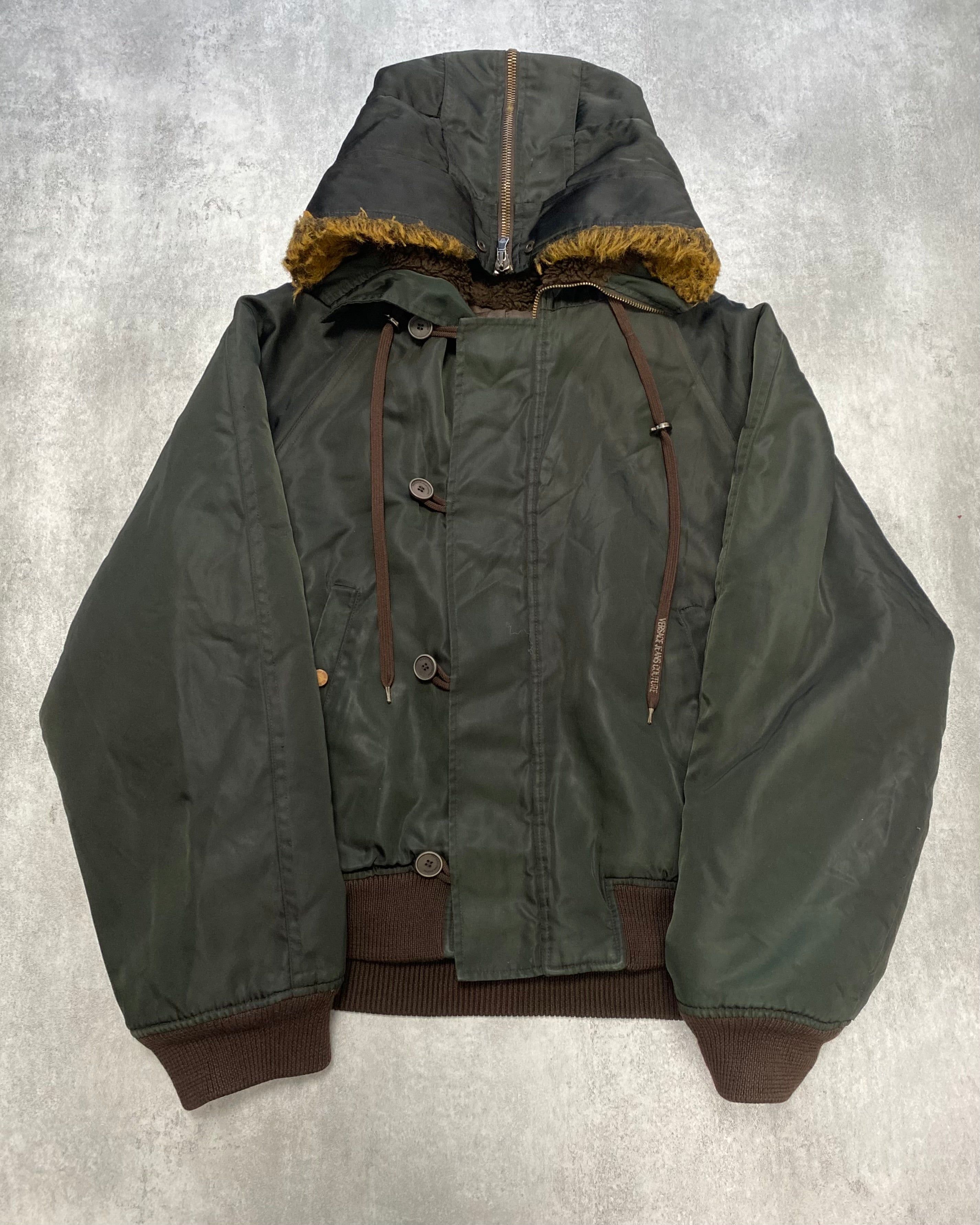 Versace Kaki Army Hooded Bomber Jacket