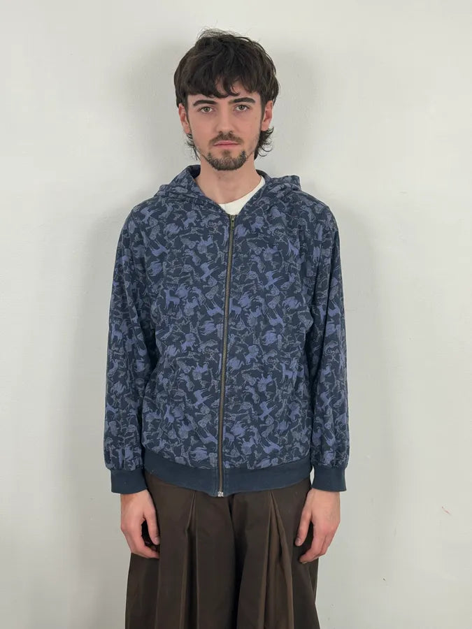 Ne-Net Navy Blue Animals Savage Japanese Zip-up Hoodie ubtnRUV 1
