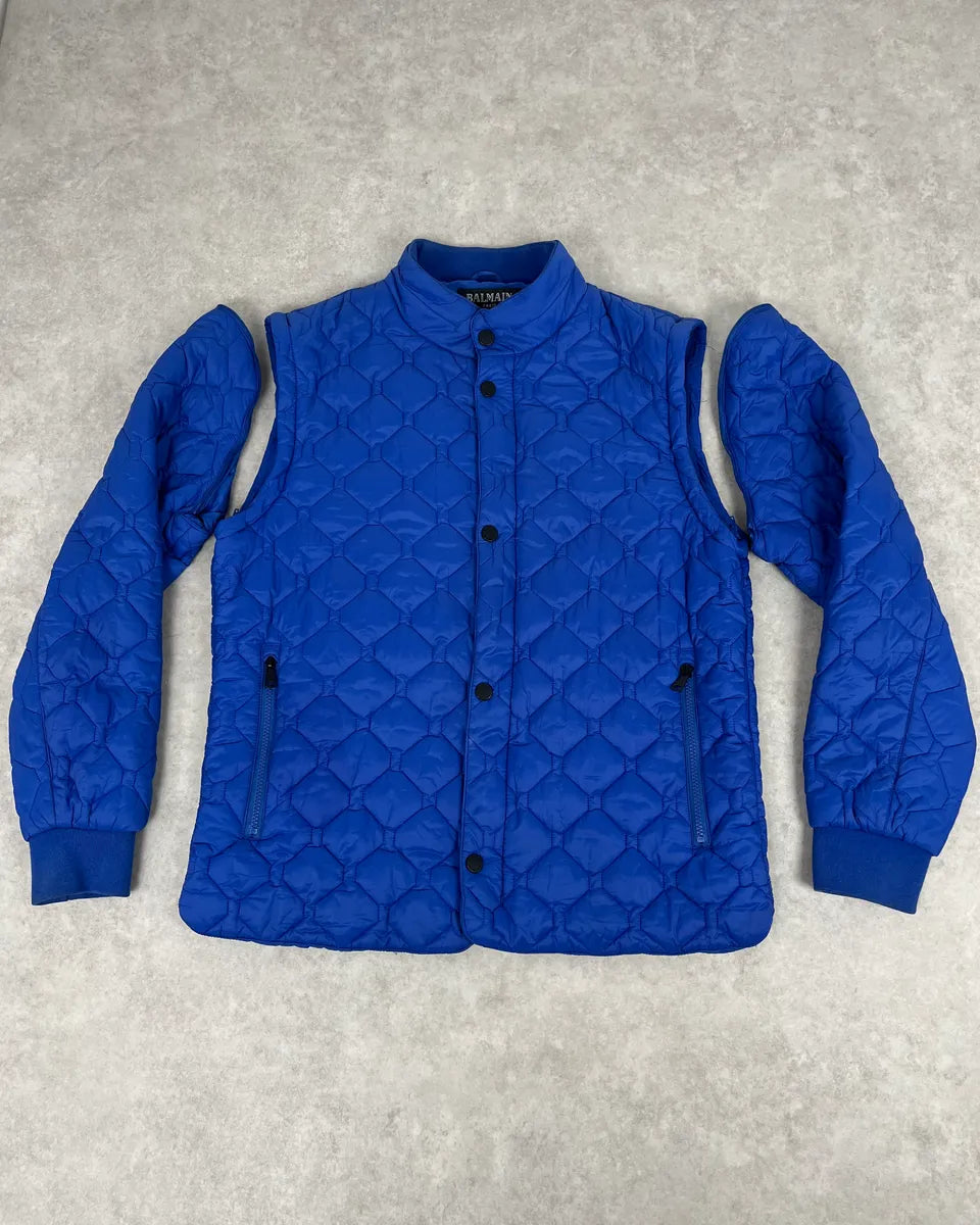 Balmain Blue Quilted Puffer Jacket with Detachable Sleeves TyYdDWZ 3