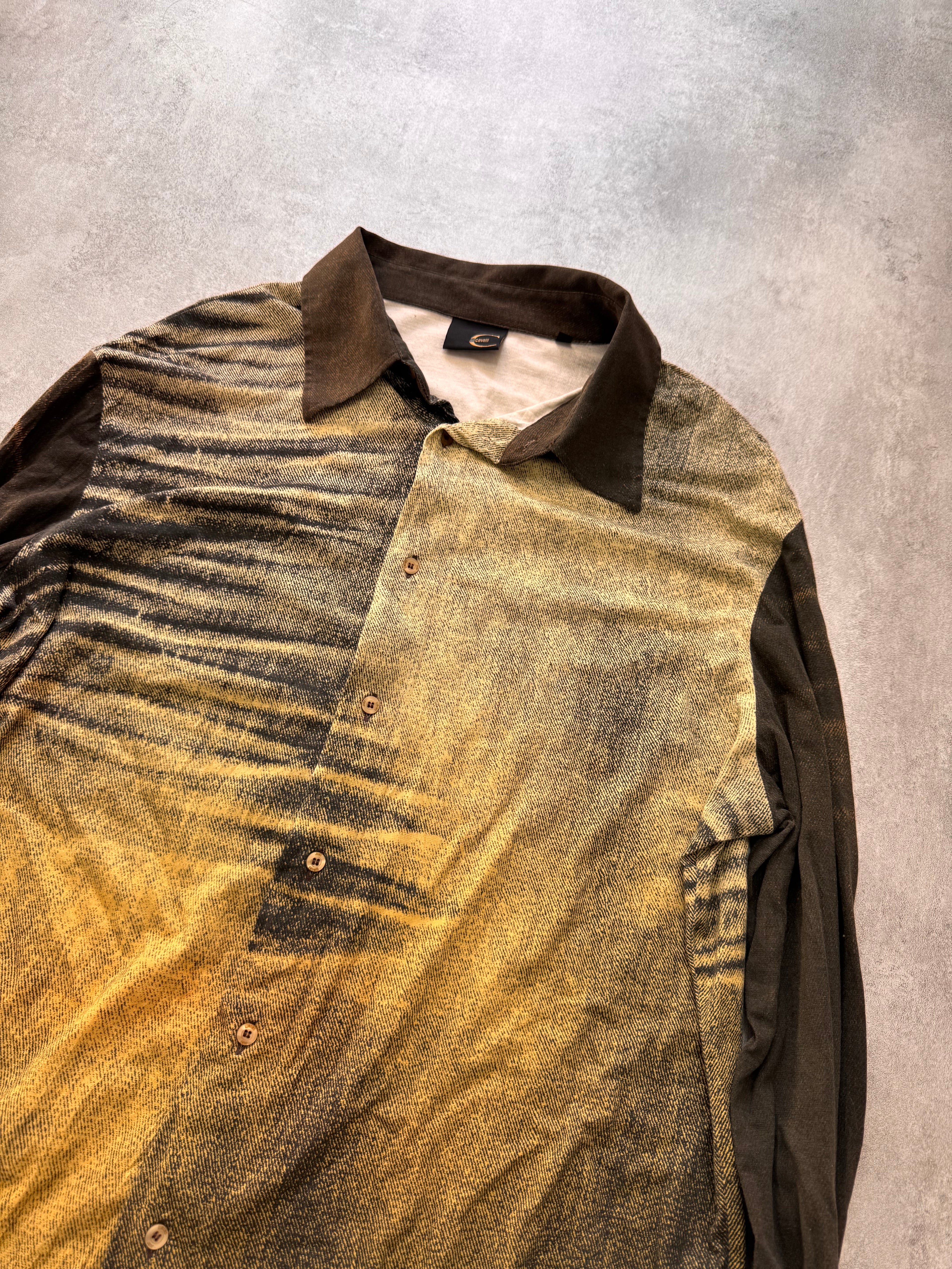 2000s Cavalli Eroded Yellow Abstract Shirt