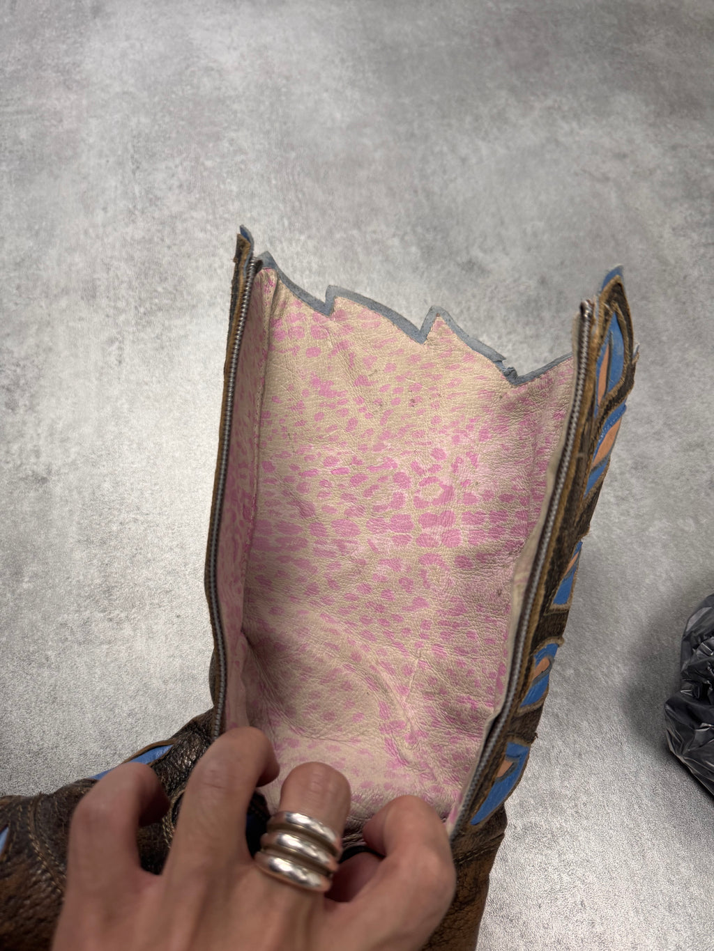 Roberto Cavalli Santiag Blue Fantasy Faded Leather Boots