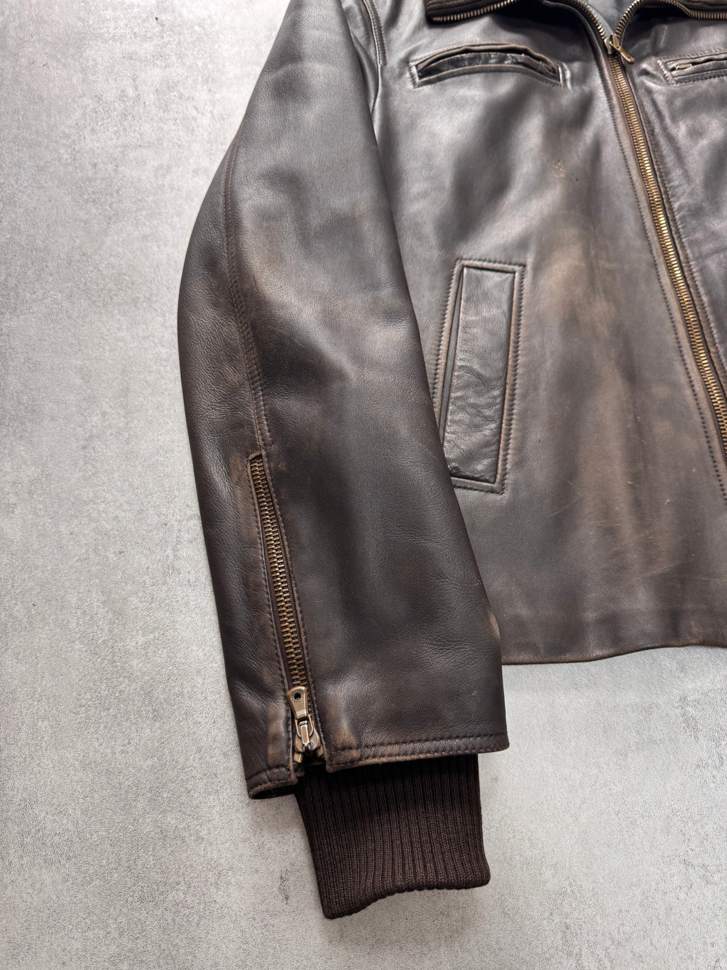 2000s Dolce & Gabbana Brown Aviator Aged Leather Jacket