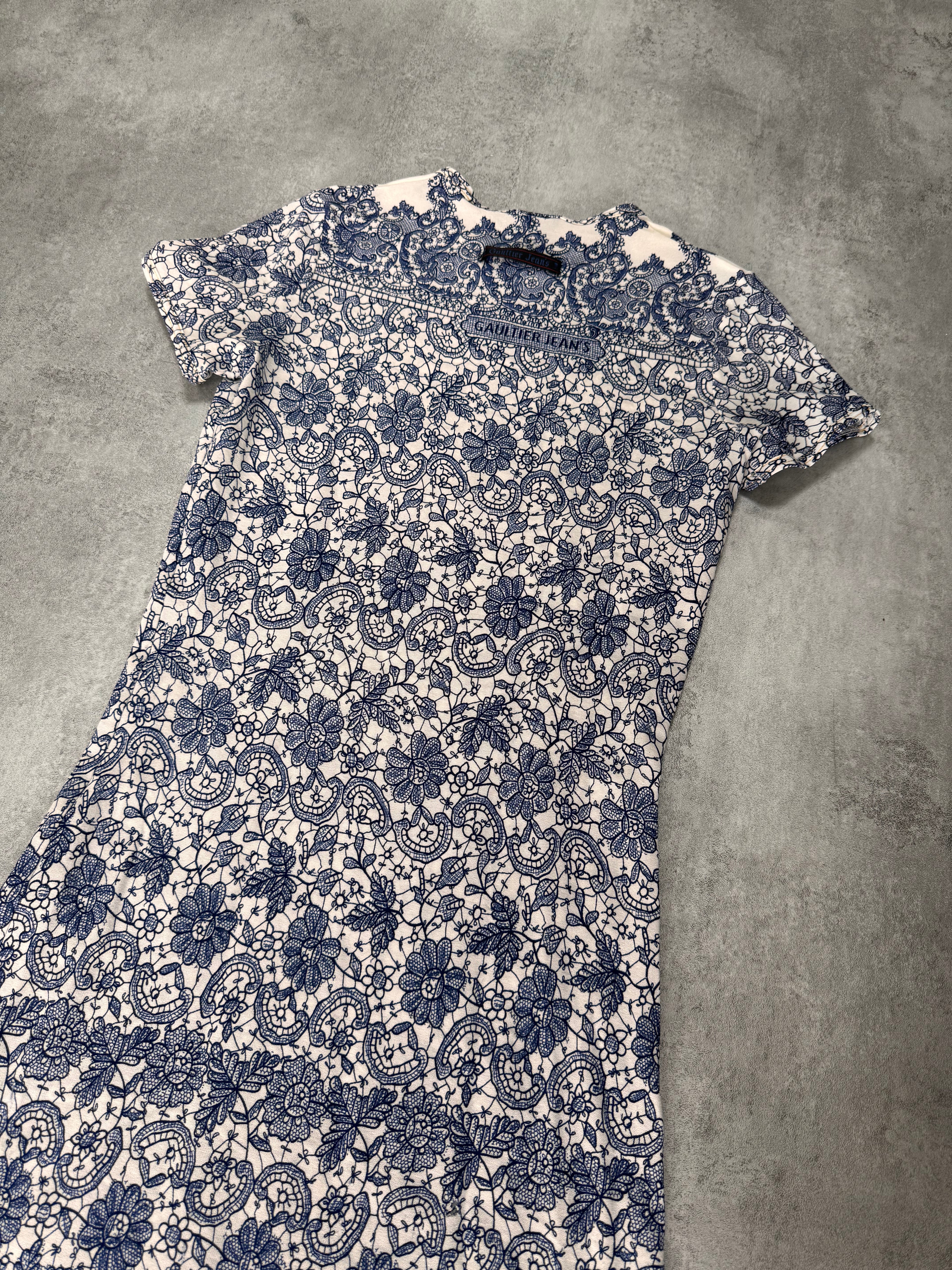 1999 ジャン ポール ゴルチエ ブルー モザイク ロング ドレス (XS)