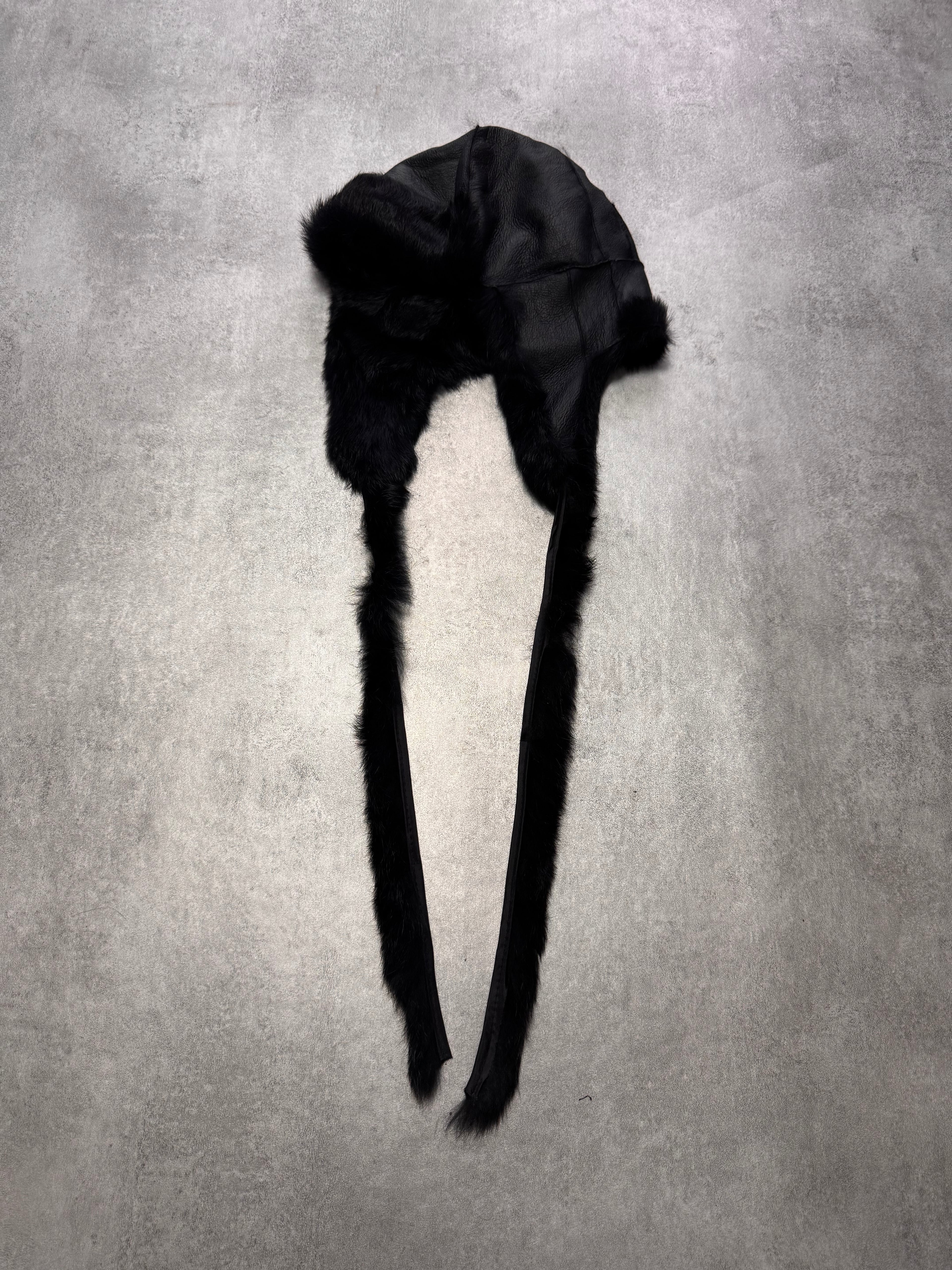 2010s Emporio Armani Black Rabbit Fur Chapka