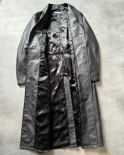 AW1996 Emporio Armani Black Long Trench Leather Jacket (L) - 4
