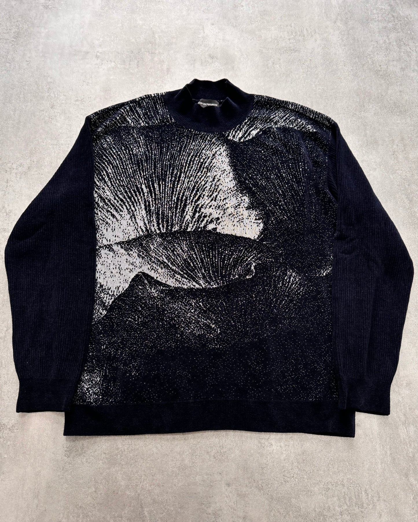 SS2020 Emporio Armani Mountain Landscape High Neck Navy Sweater (L)