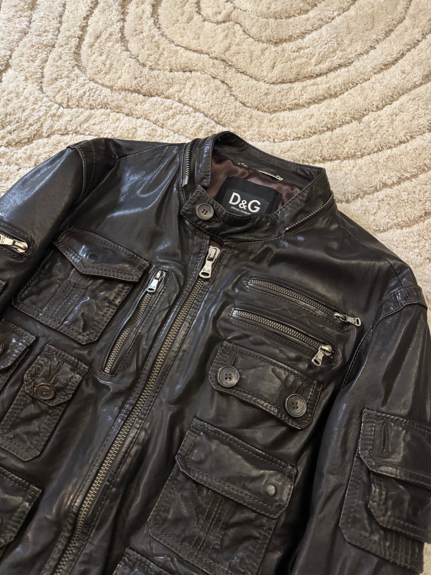 AW04 Dolce & Gabbana Army Multi-Pocket Leather Jacket (M)