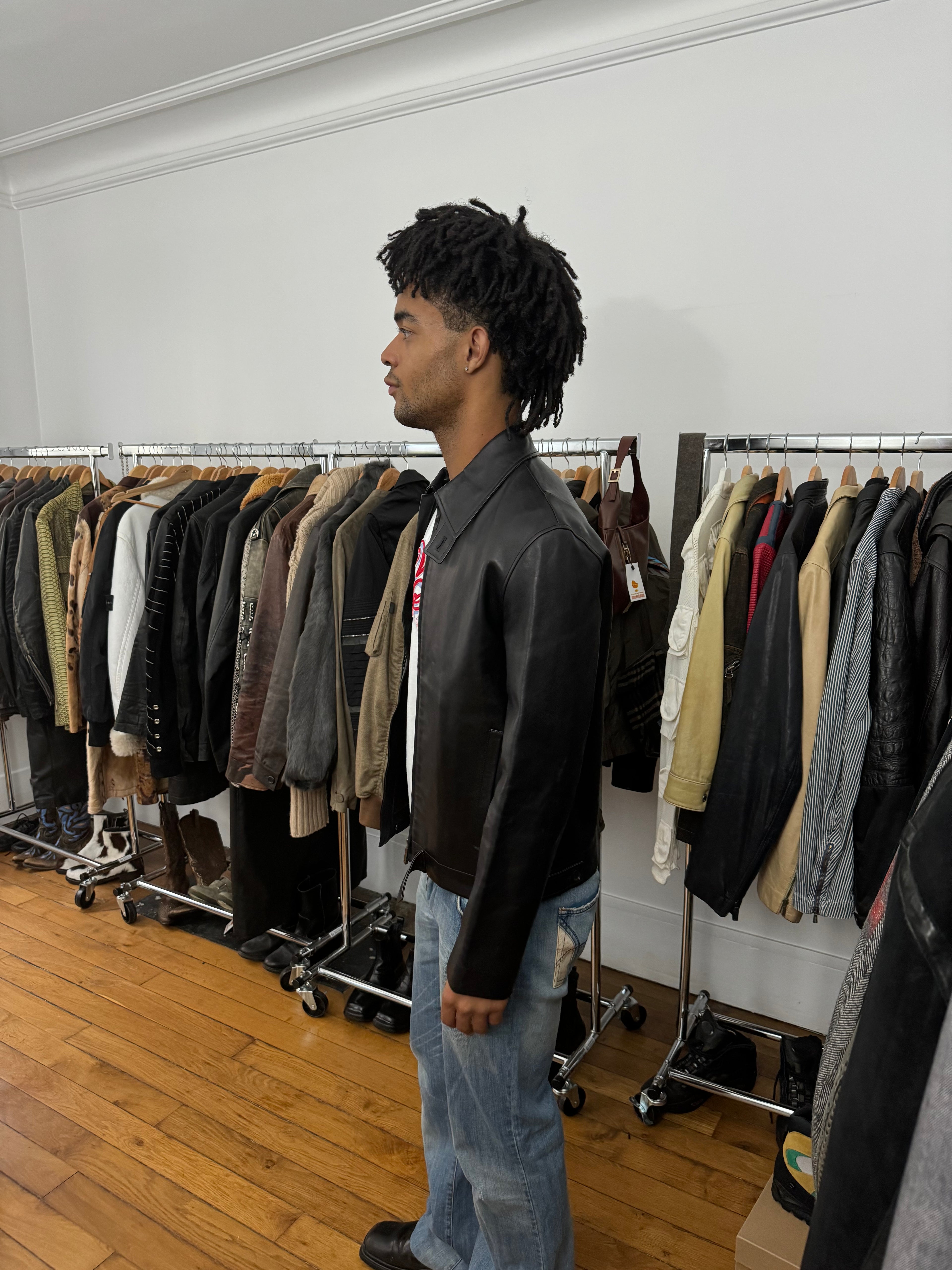 AW2020 Louis Vuitton Black Minimalist Leather Jacket