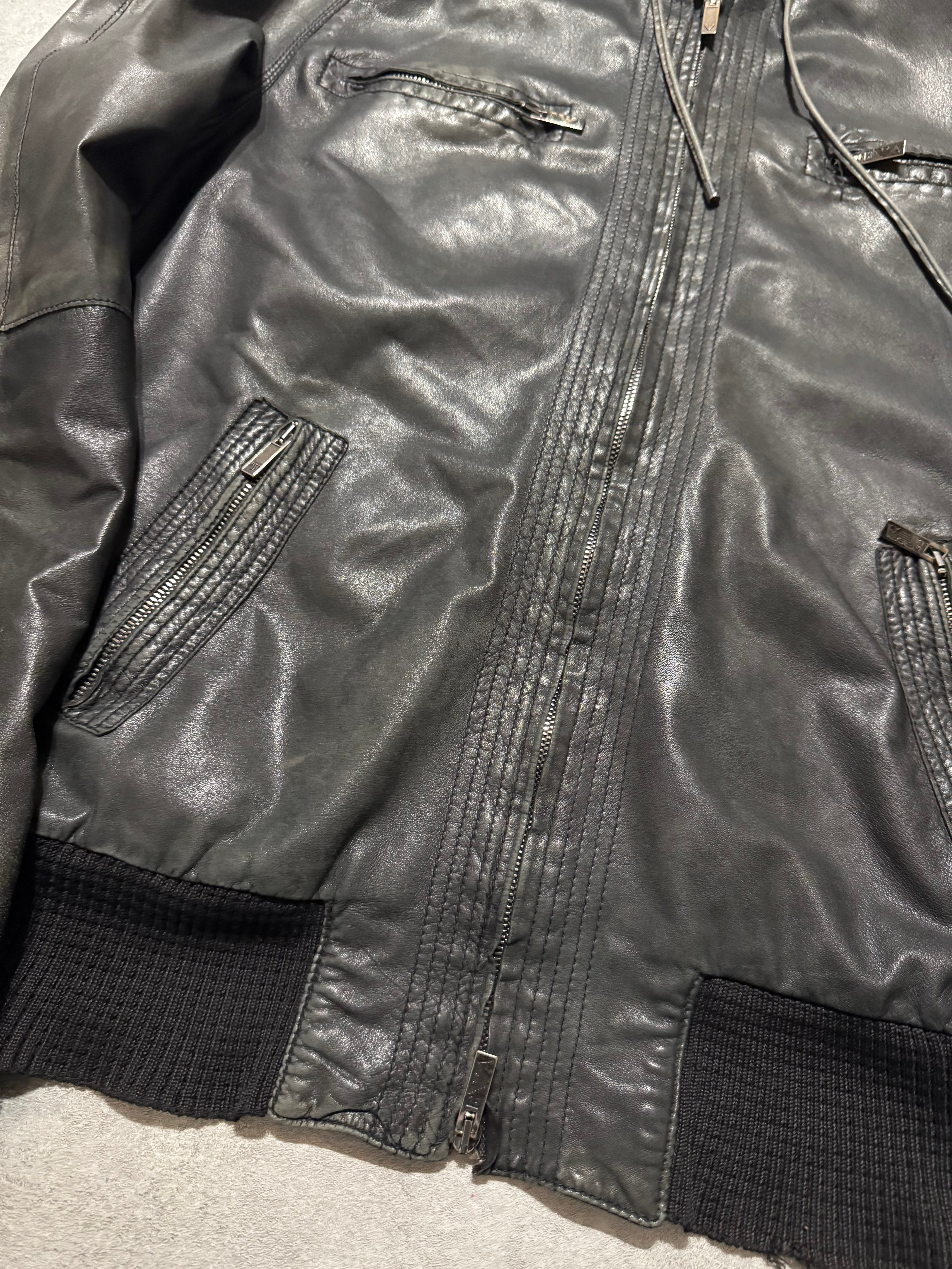 SS2008 Emporio Armani Hooded Faded Leather Black Jacket – Dolce