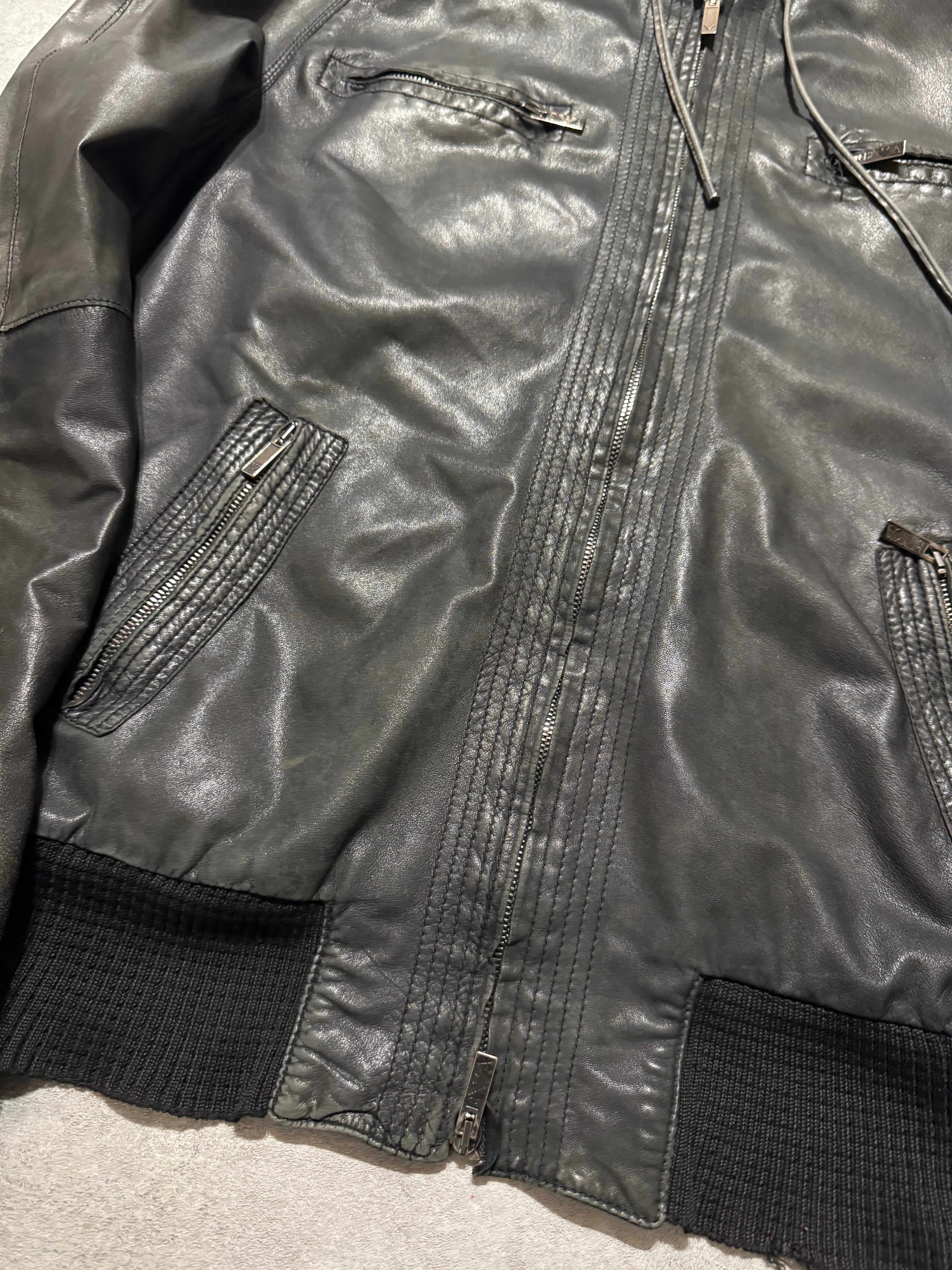 SS2008 Emporio Armani Hooded Faded Leather Black Jacket