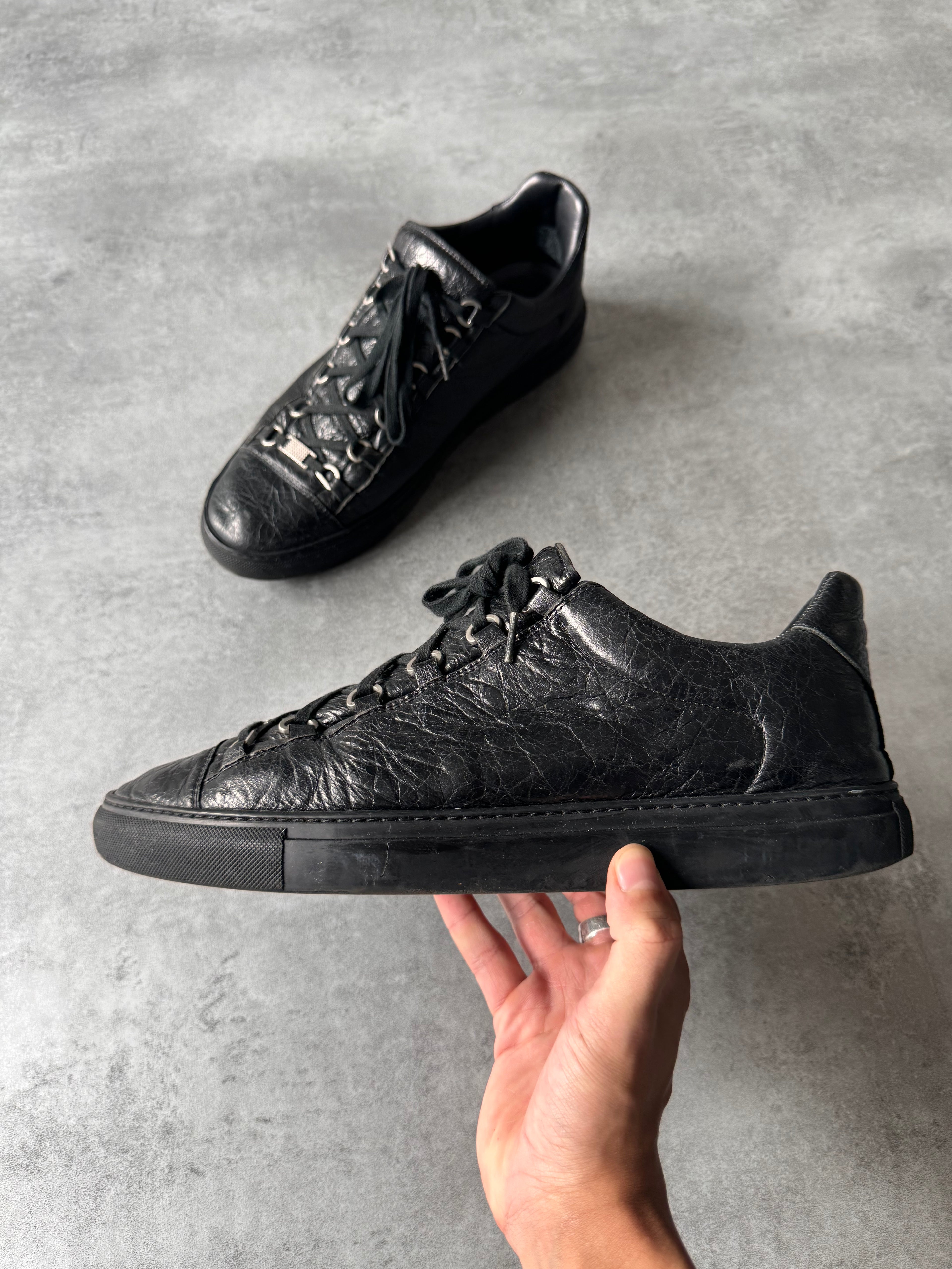 Balenciaga Arena Low Black Cracked Leather Sneakers