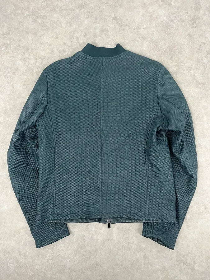 SS2015 Emporio Armani Green Waffled Leather Biker Jacket nGwqedb 5