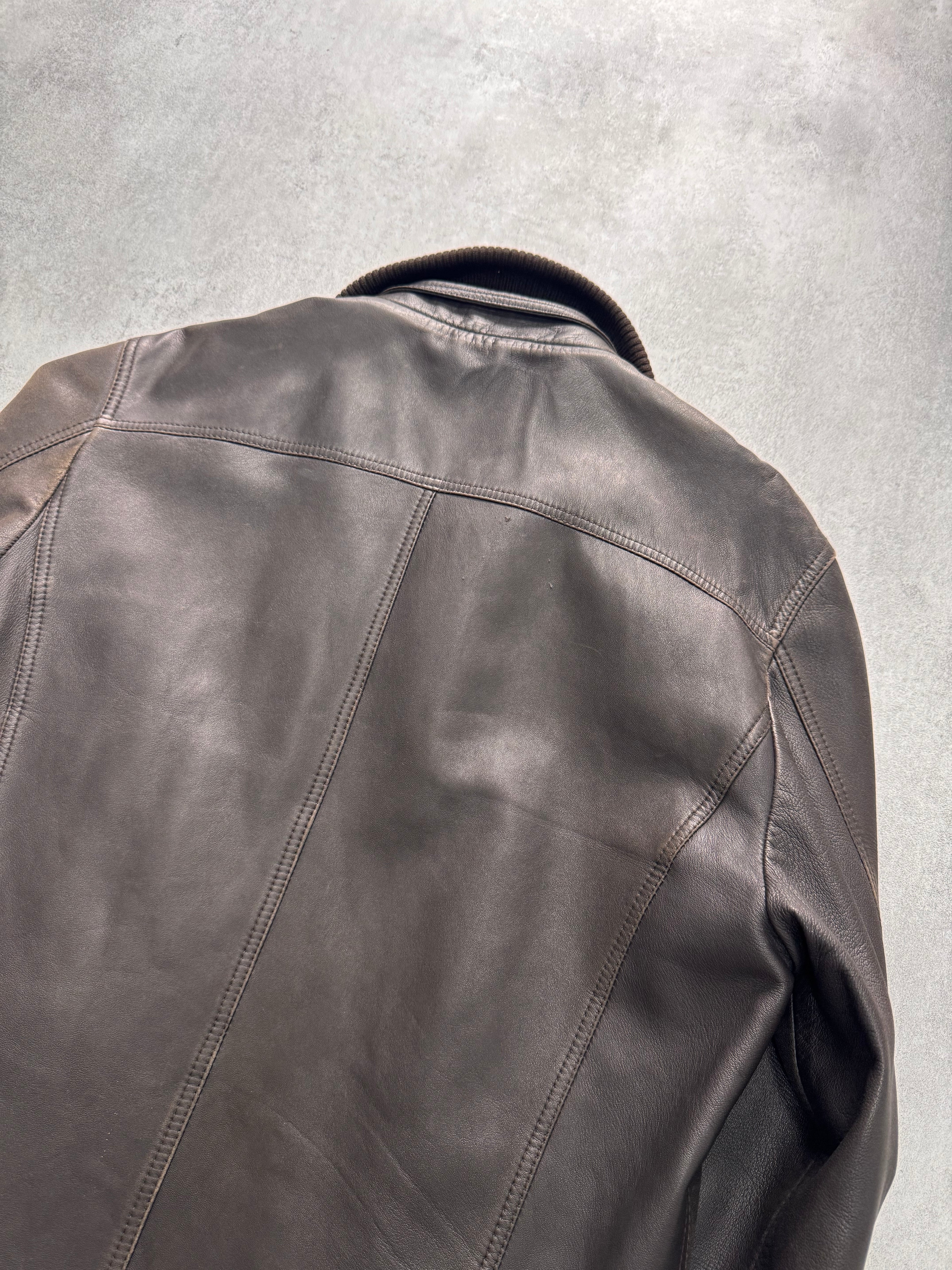 2000s Dolce & Gabbana Brown Aviator Aged Leather Jacket