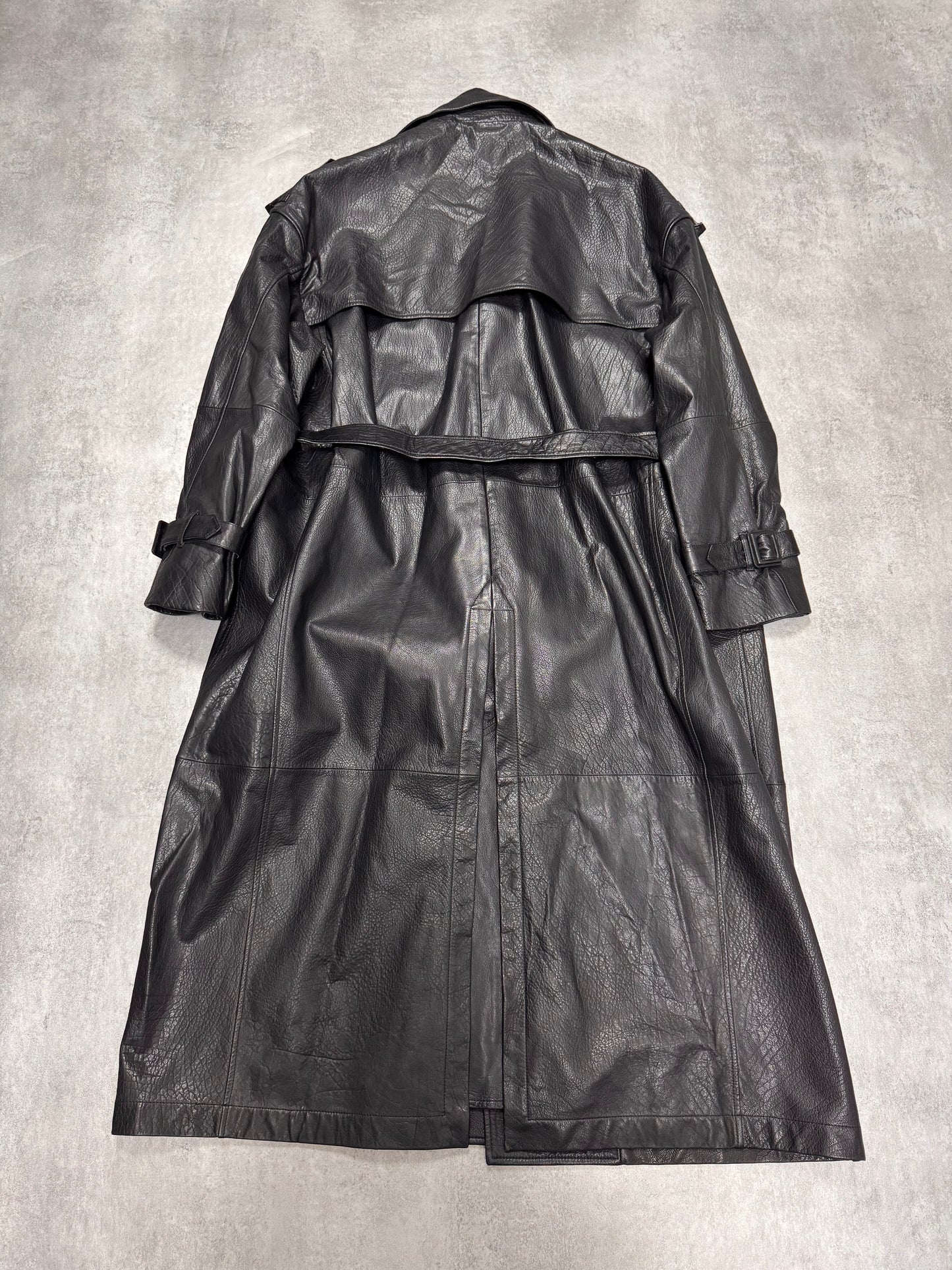 AW2023 Emporio Armani Black Buffalo Leather Trench Coat (M/L)