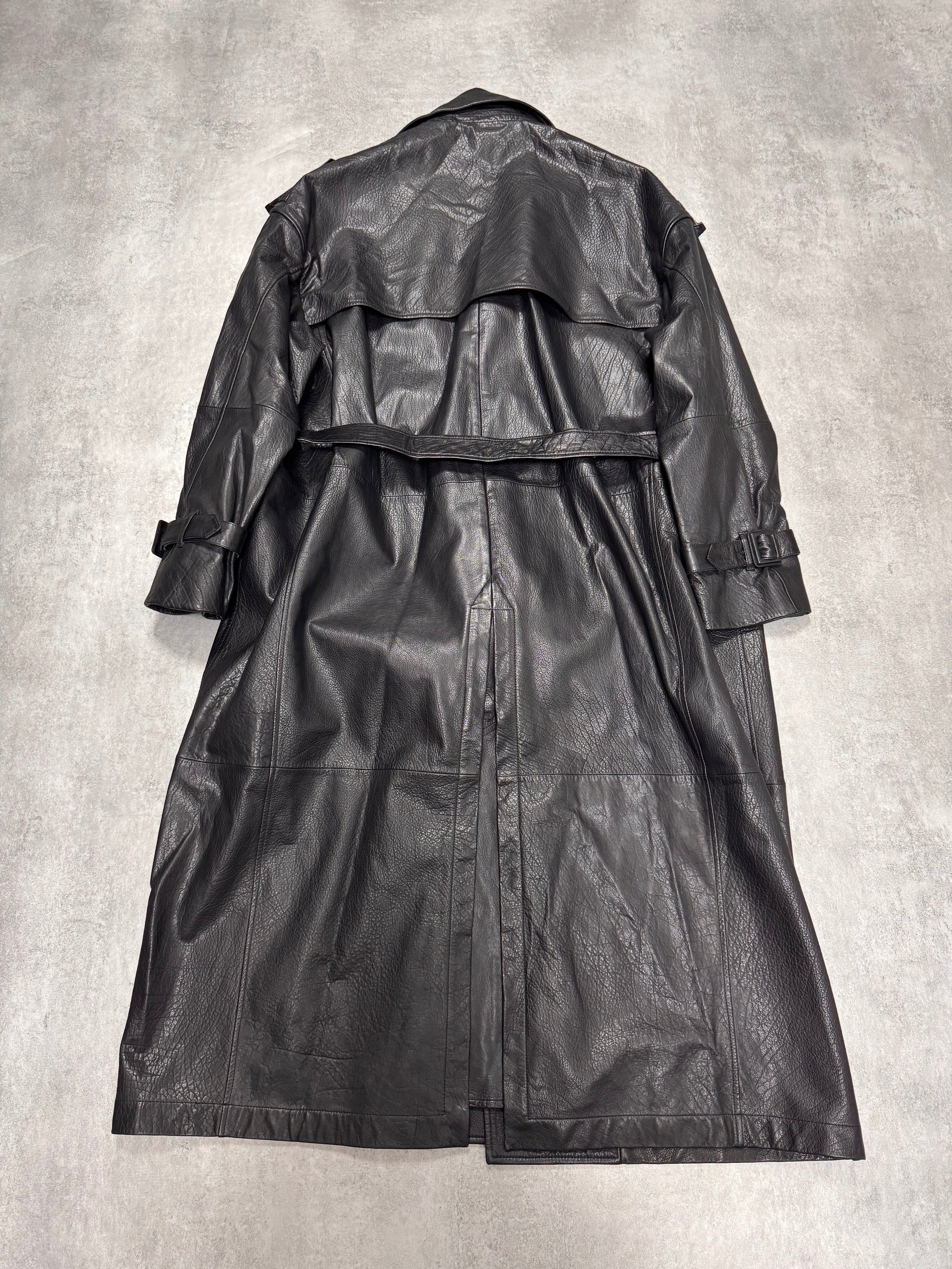 AW2023 Emporio Armani Black Buffalo Leather Trench Coat