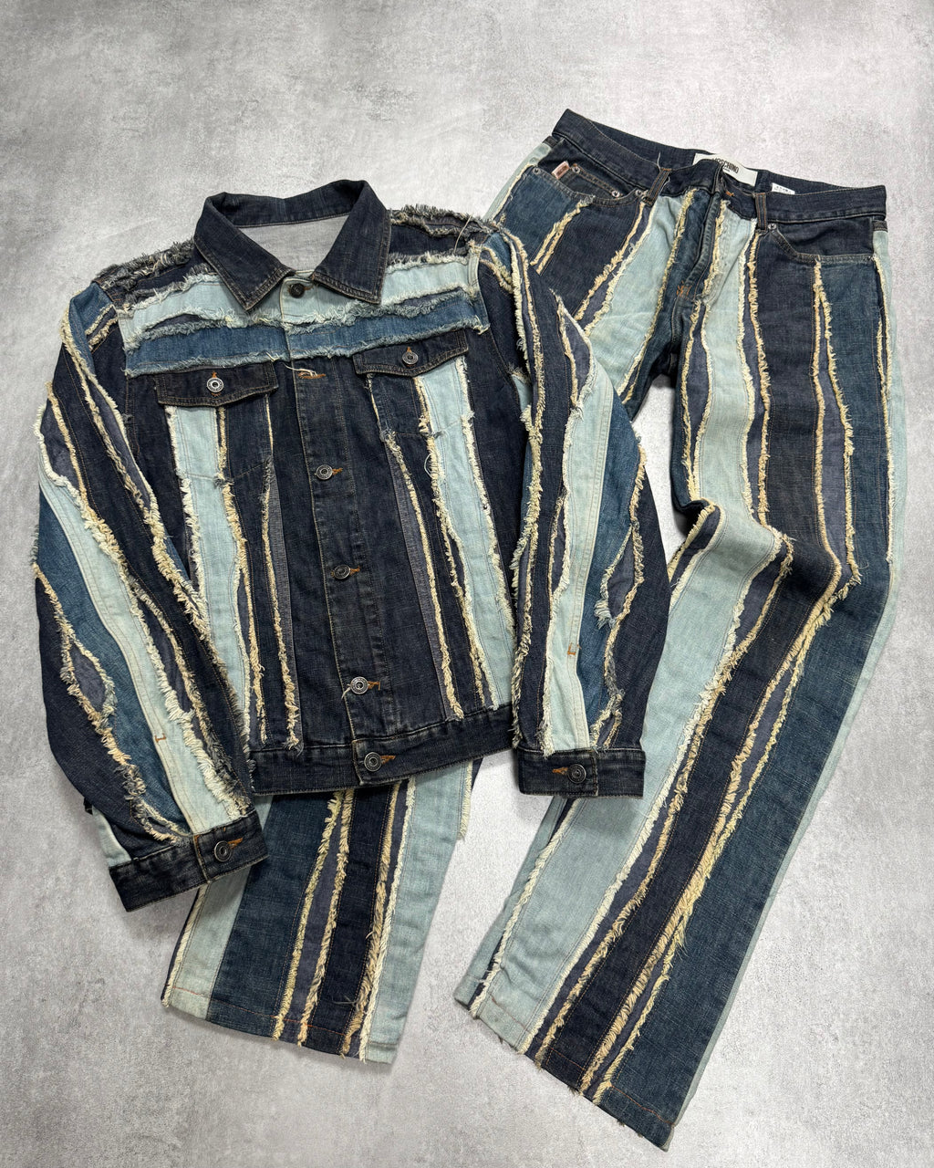 2000s Moschino Layered Faded Denim Jacket & Jeans Set