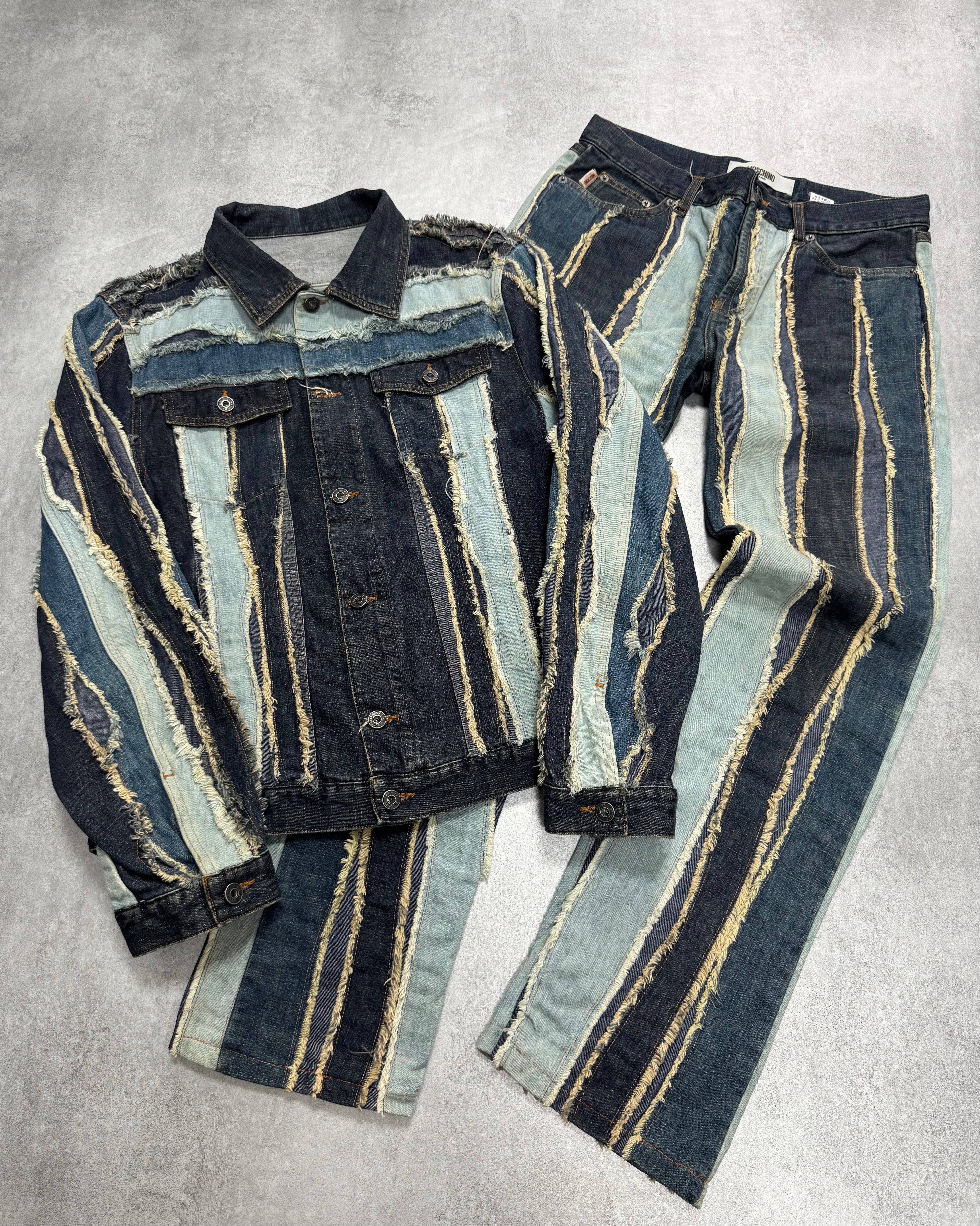 2000s Moschino Layered Faded Denim Jacket & Jeans Set