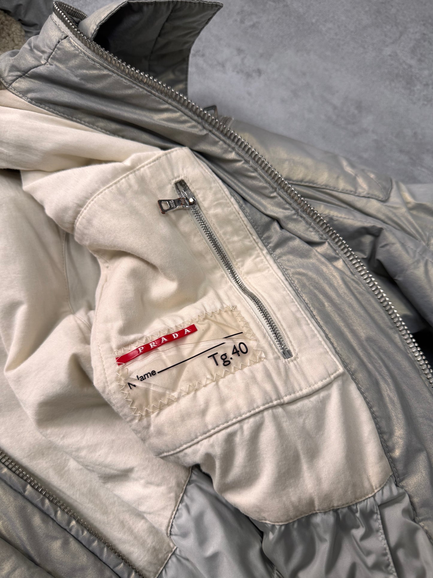 2000s Prada Ultimate Utility Ski Silver Jacket (XS/S)