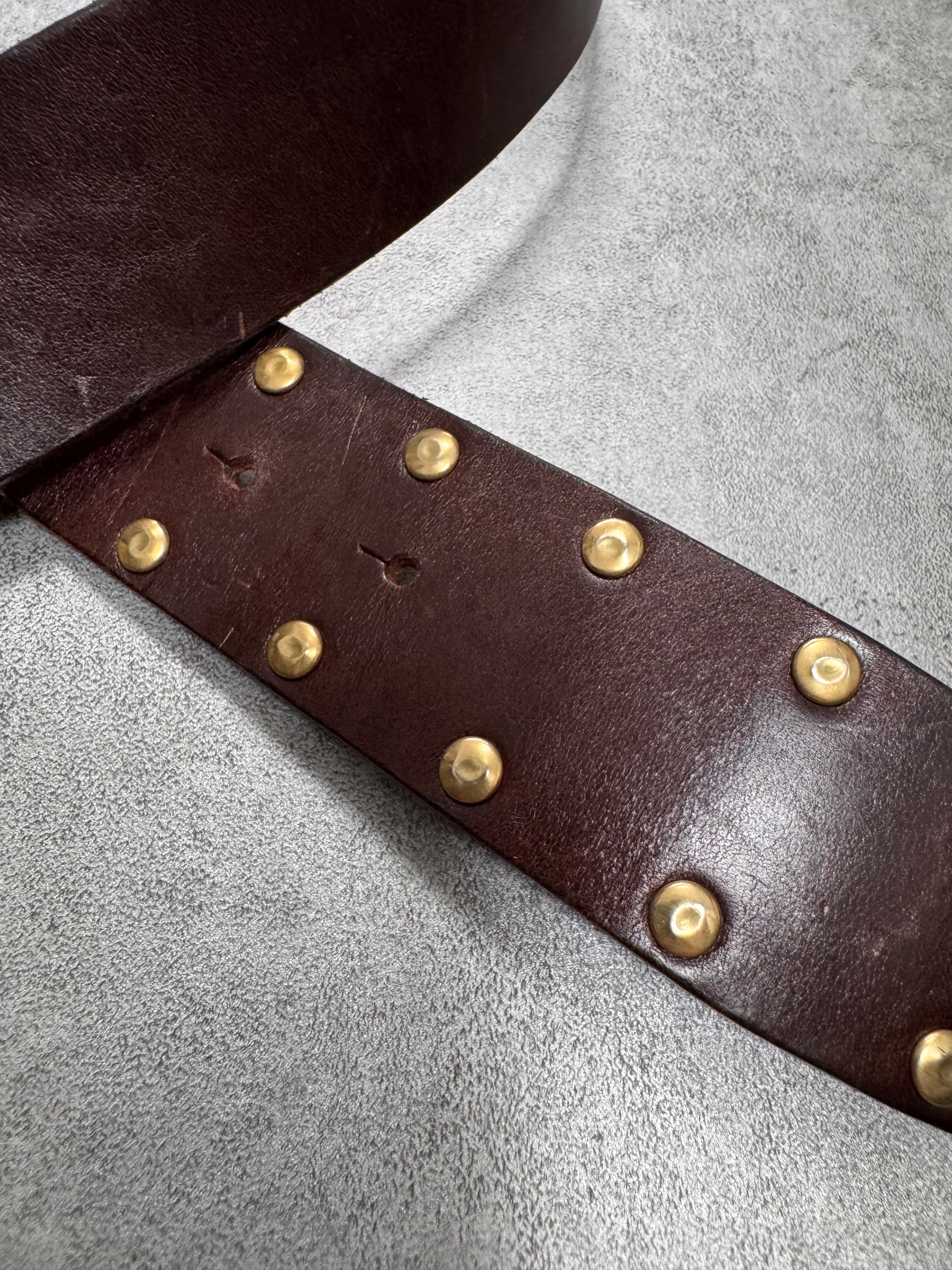 2000s Dolce & Gabbana Golden Ornement Buckle Brown Leather Belt