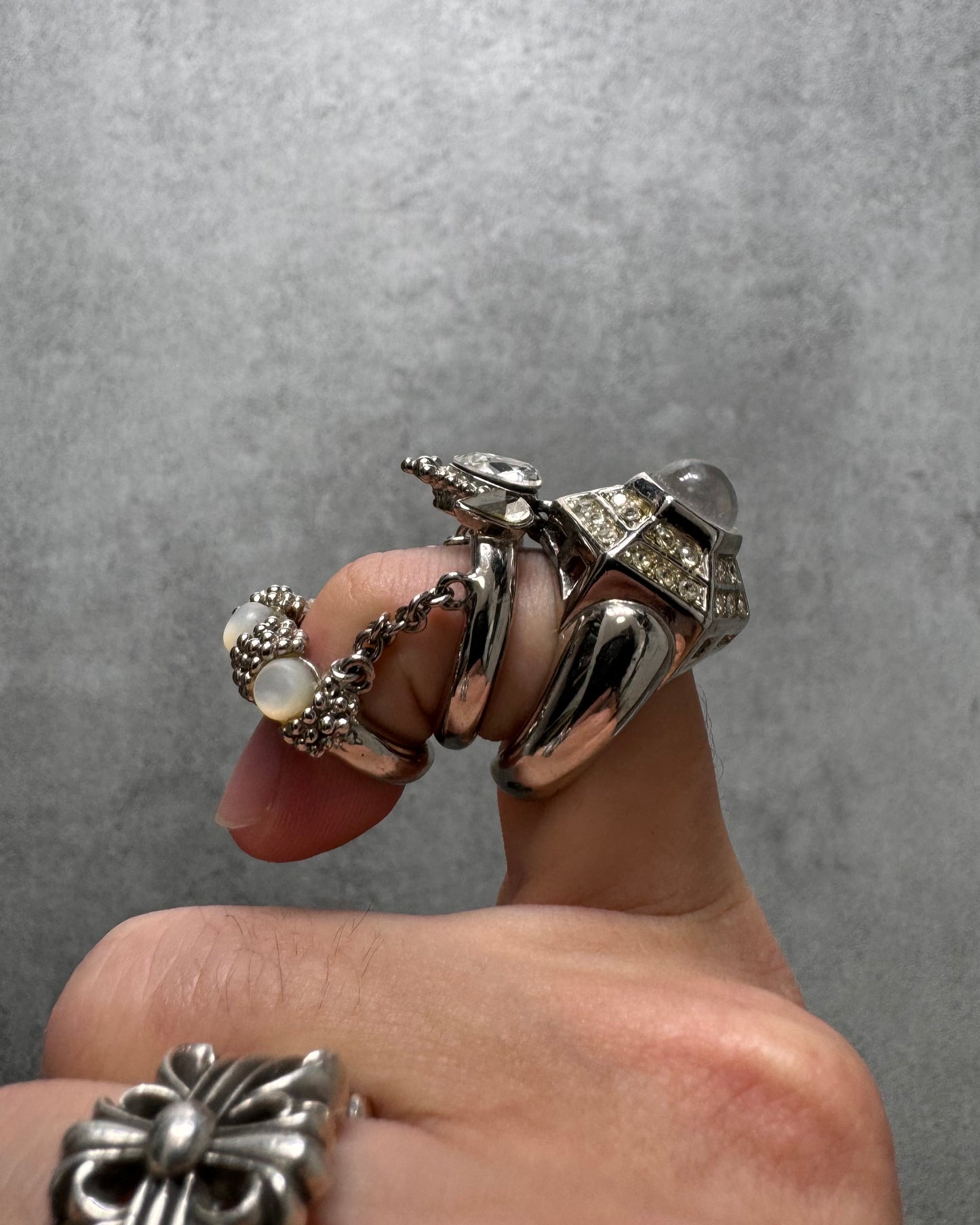 2000s Roberto Cavalli Triple Chained Rings (OS)