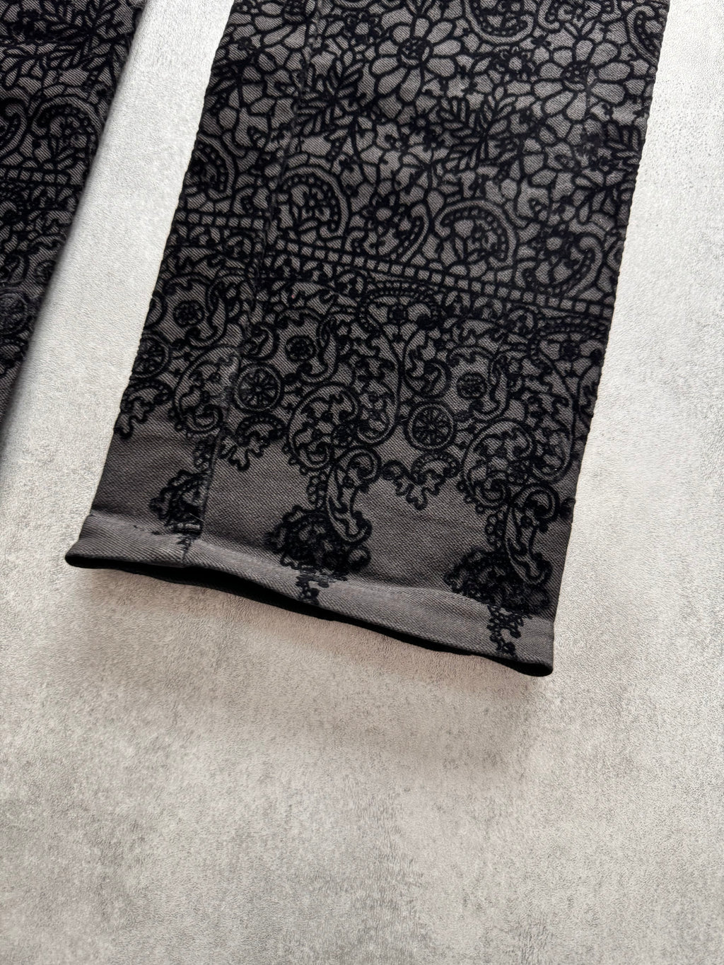 1990s Jean Paul Gaultier Glamour Velvet Black Denim Pants