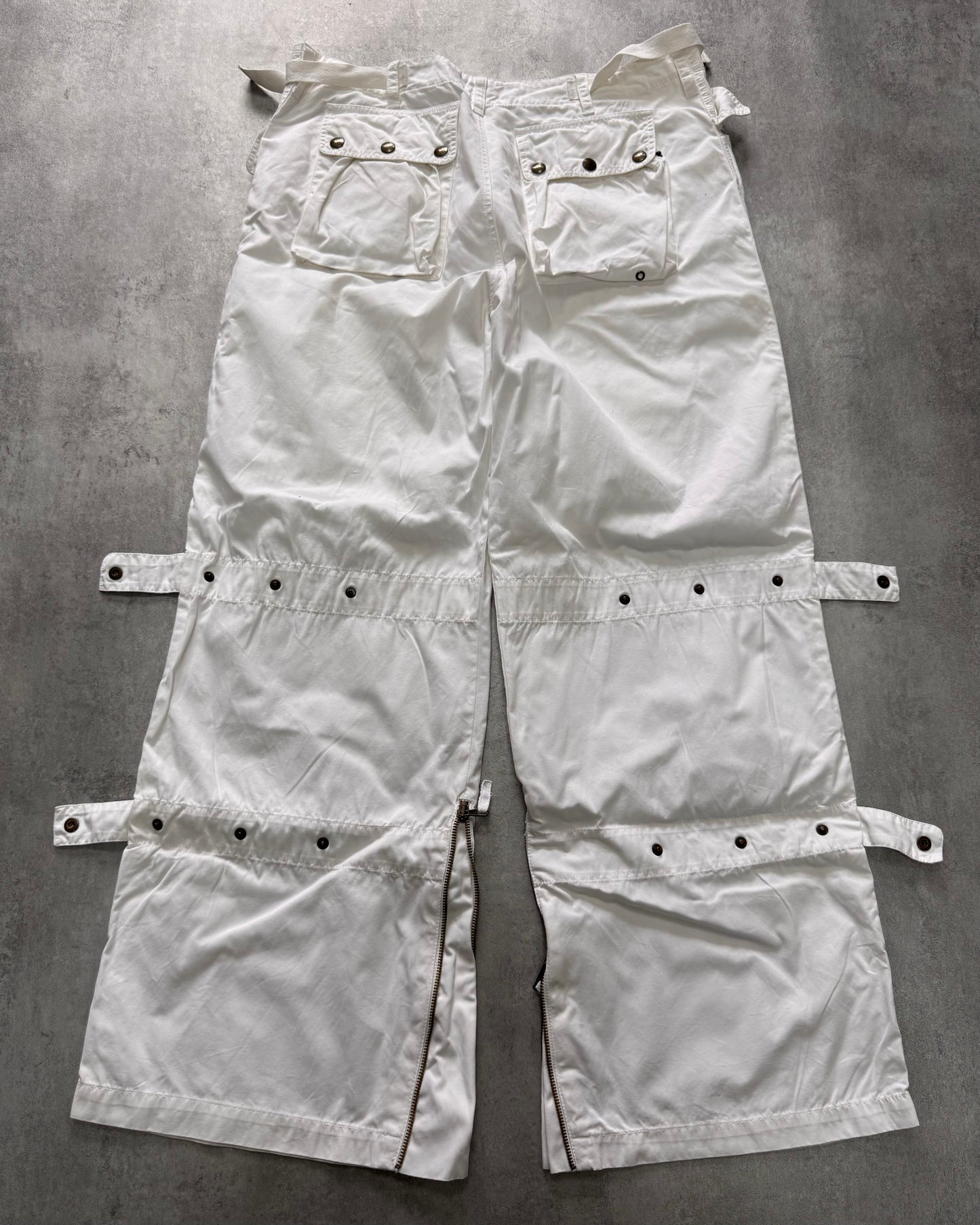 2000s Andrew Mackenzie Cargo Parachute White Wide Pants (L)