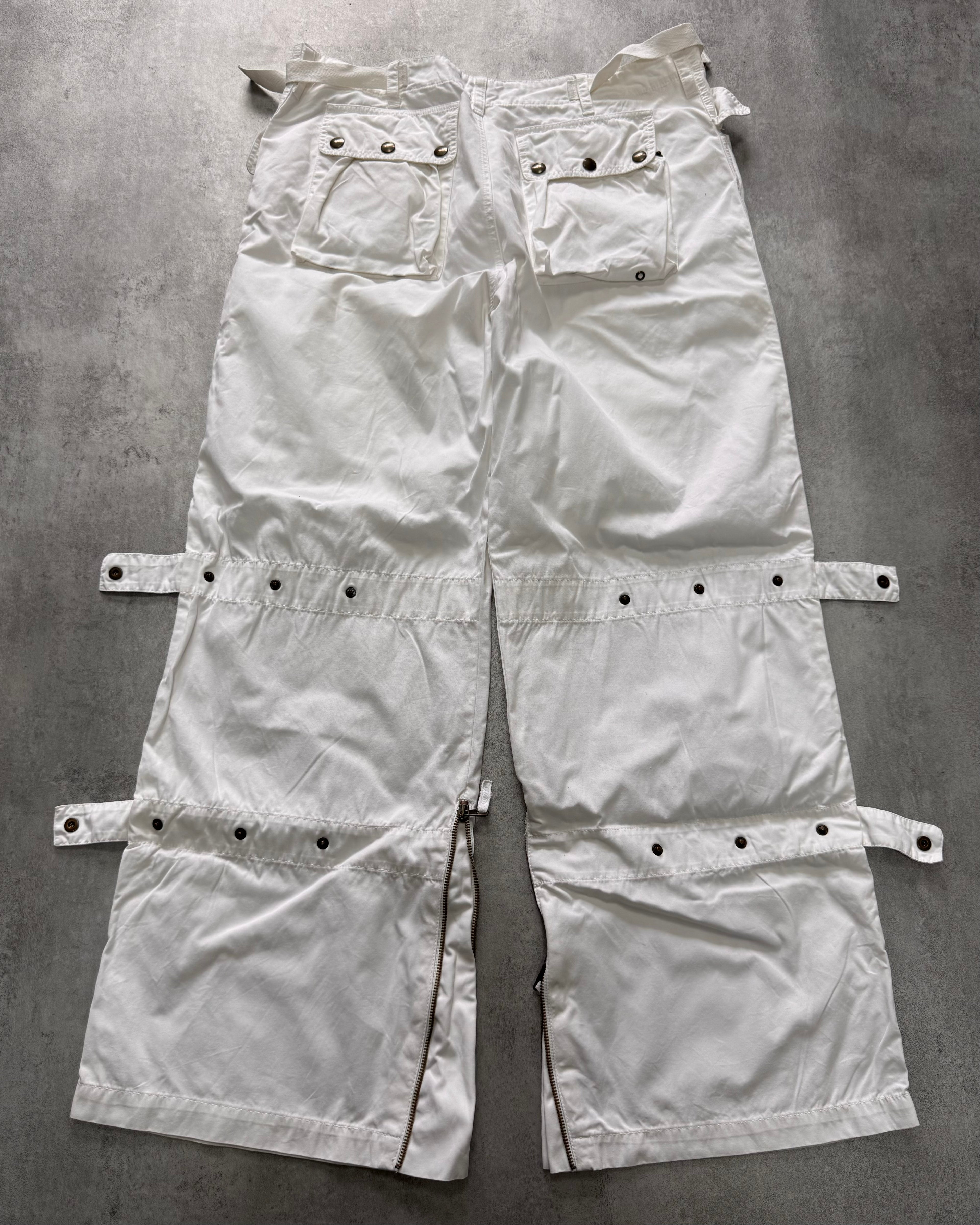 2000s Andrew Mackenzie Cargo Parachute White Wide Pants