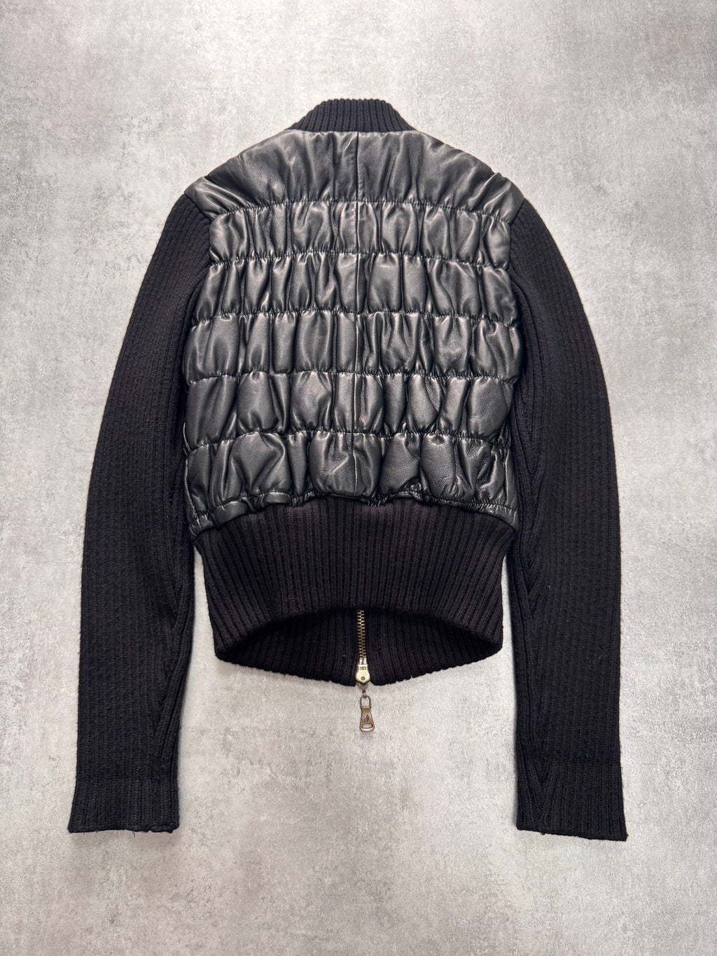 2000s Gianfranco Ferré Plissé Hybrid Black Leather Cropped Jacket