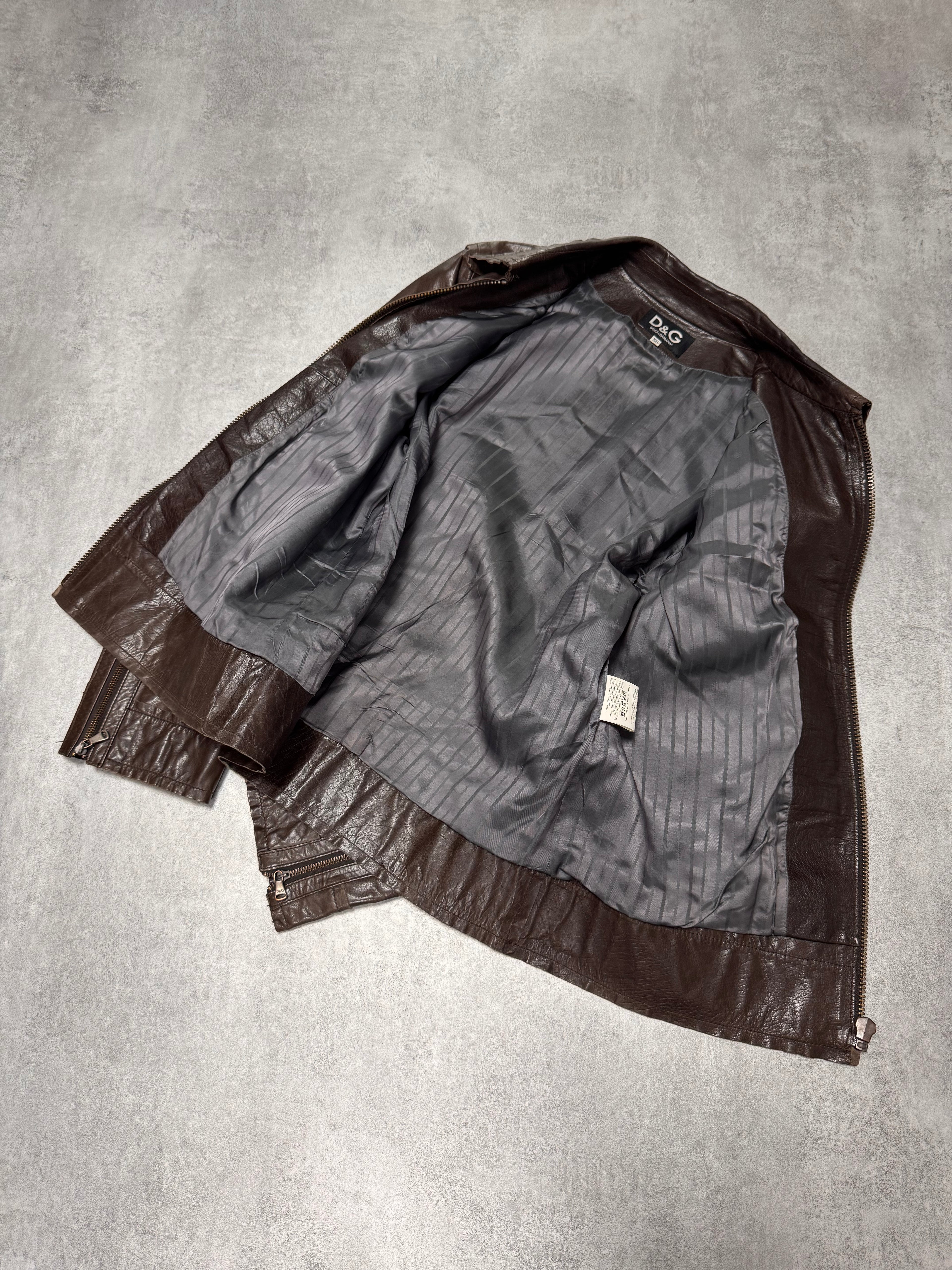 2000s Dolce & Gabbana Perfect Simple Brown Leather Jacket