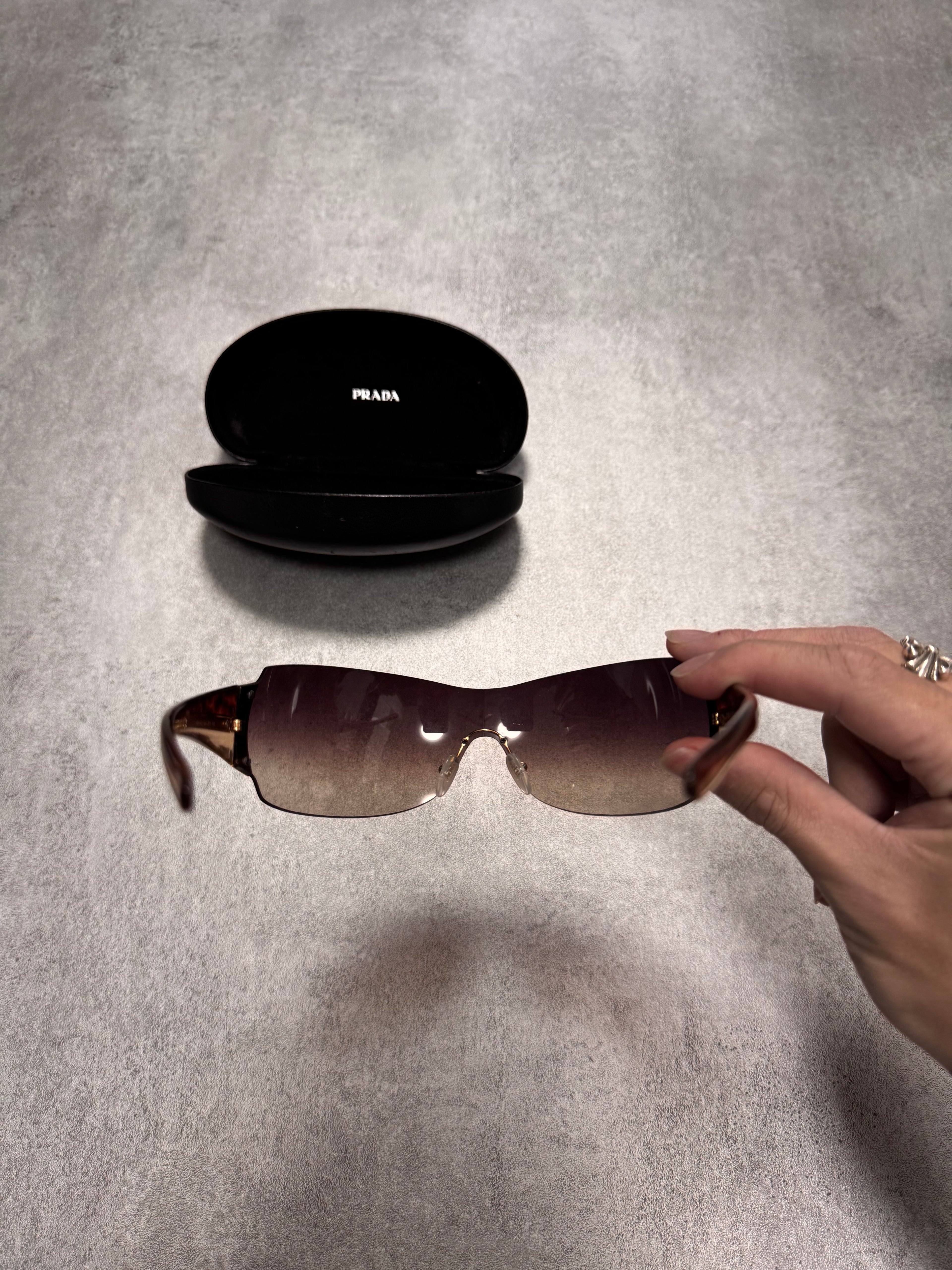 2000s Prada Google Golden Curved Sunglasses