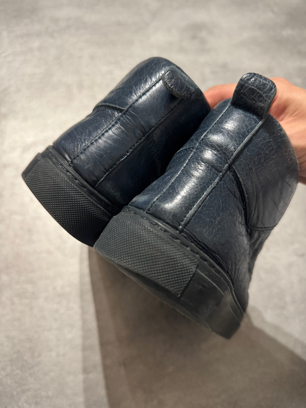 Balenciaga Arena High Navy Cracked Leather Sneakers