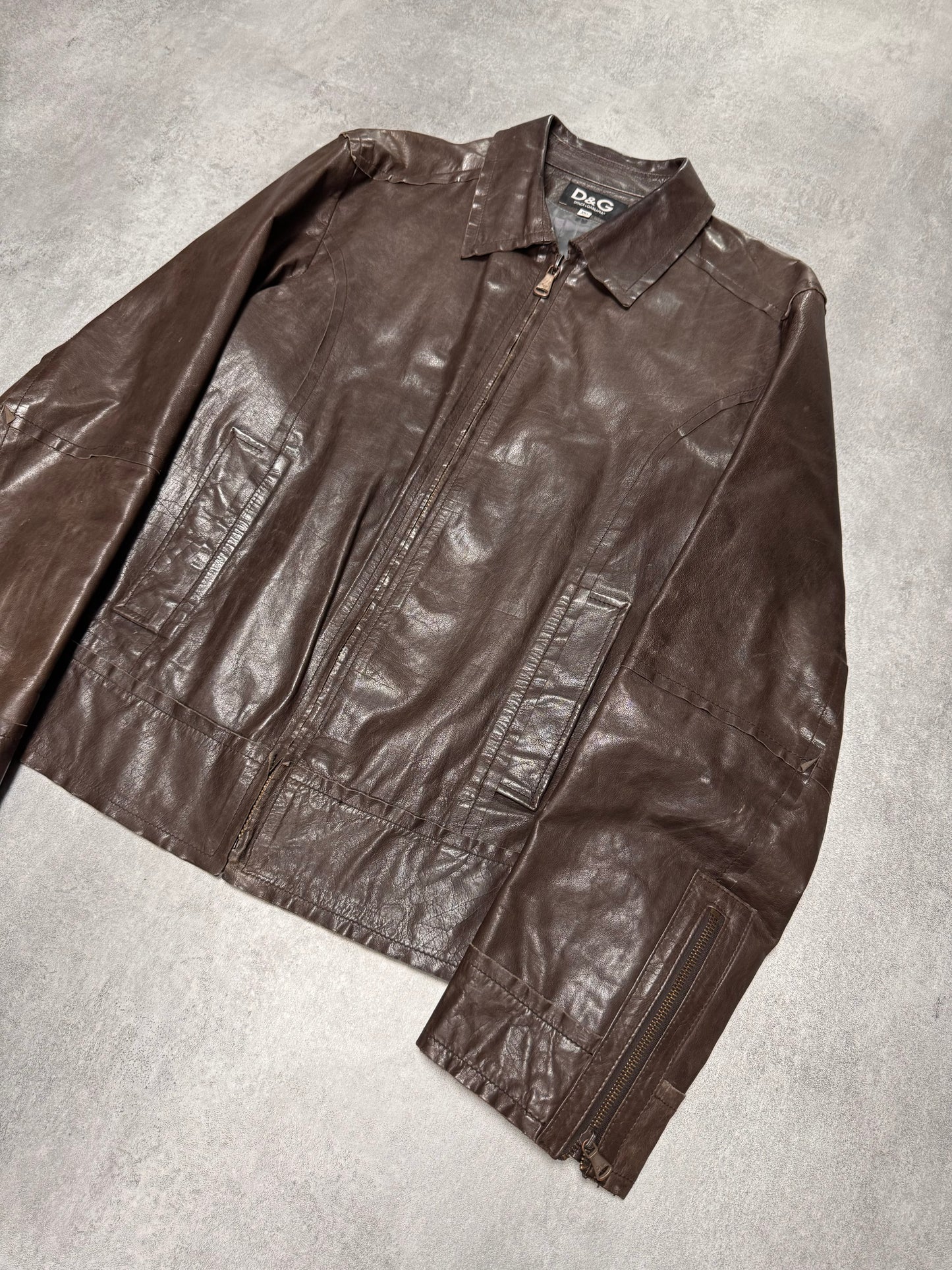 2000s Dolce & Gabbana Perfect Simple Brown Leather Jacket (L)