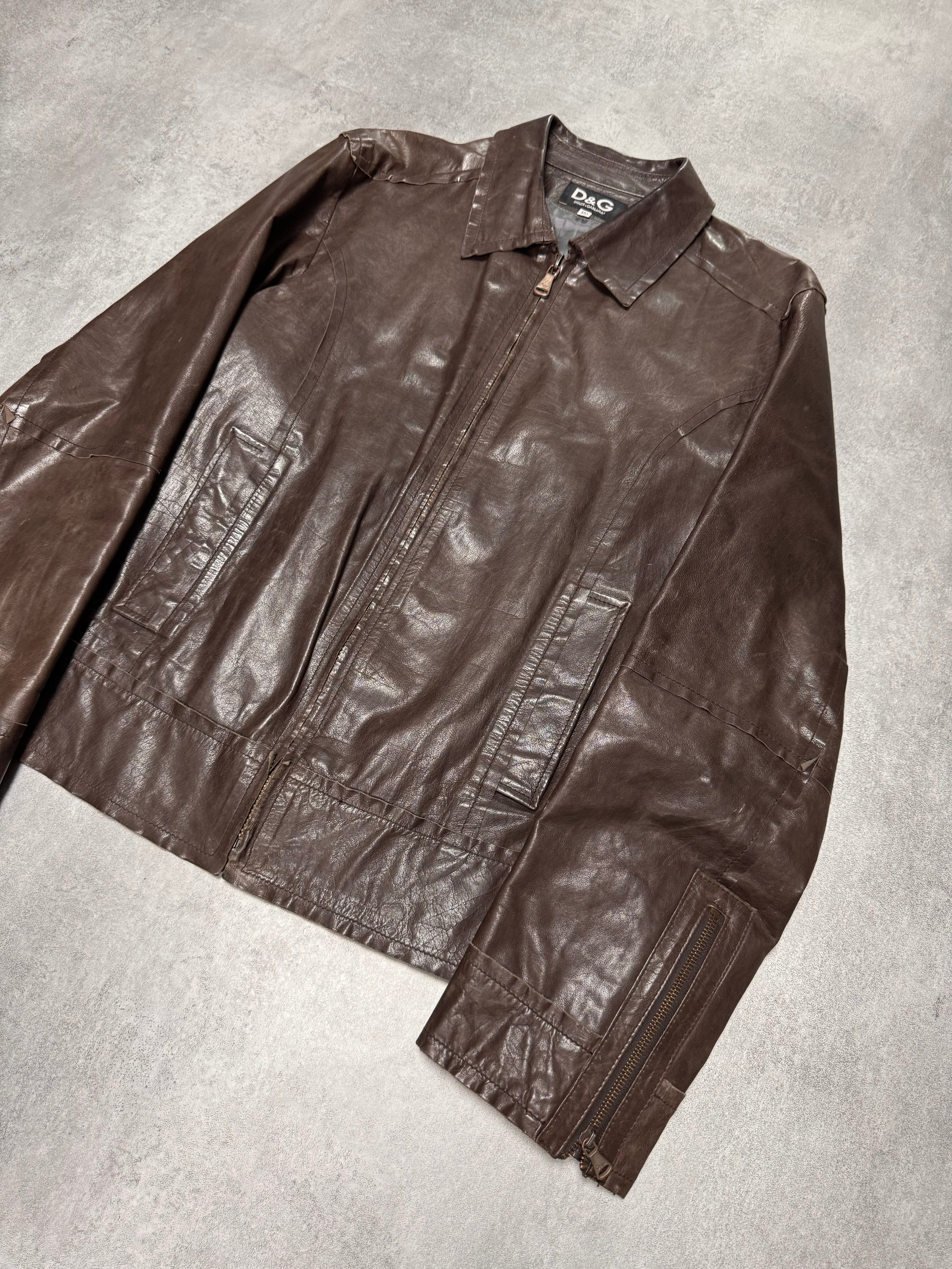 2000s Dolce & Gabbana Perfect Simple Brown Leather Jacket