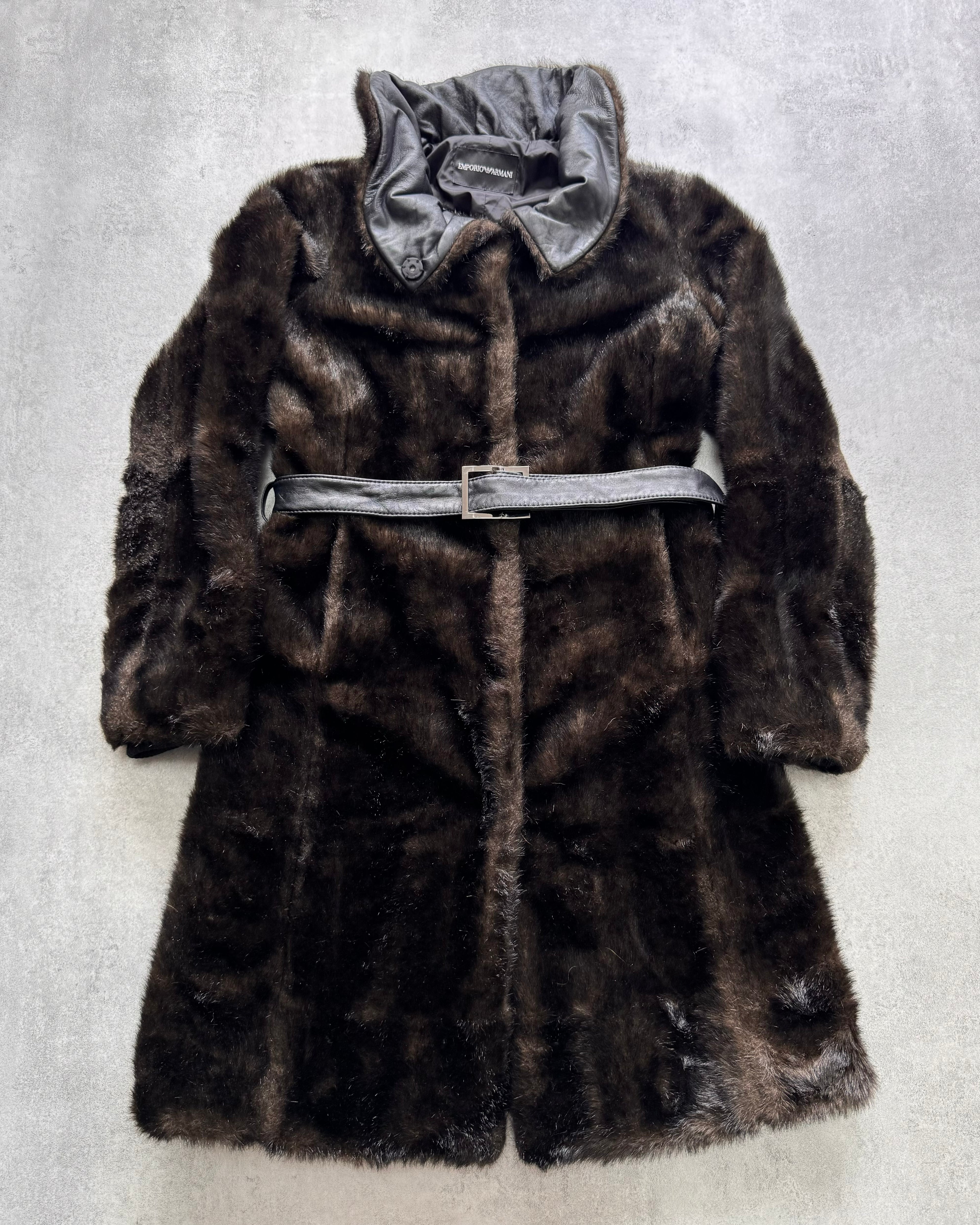 FW2011 Emporio Armani Faux-Fur Belted Long Coat