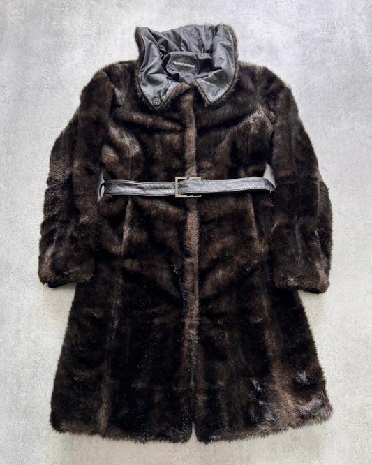 FW2011 Emporio Armani Faux-Fur Belted Long Coat (XS)