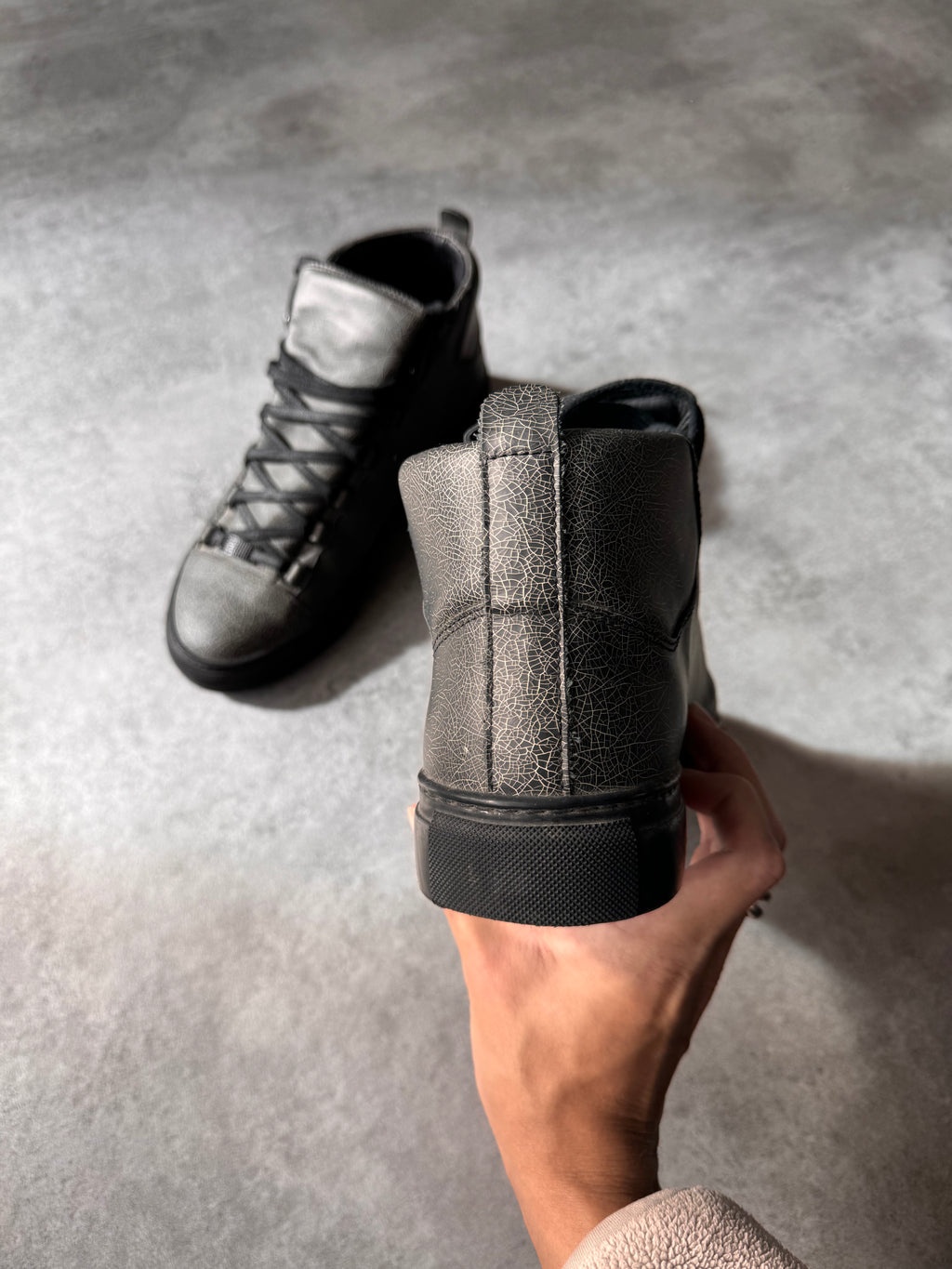 Balenciaga Arena High Cracked Grey Print Sneakers
